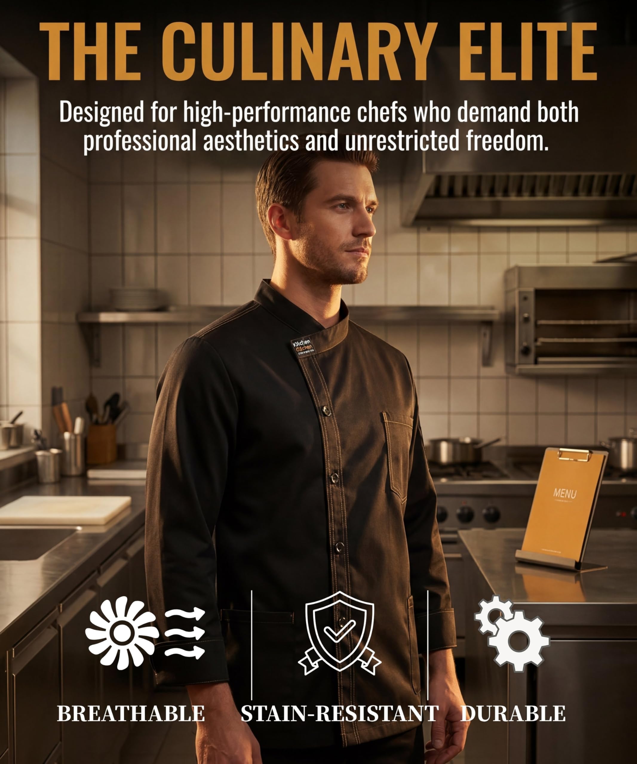 Uomo Cuoco a Maniche Lunghe Giacca Unisex Giacca Cuoco Professionale Chef Uniforme con I Bottoni per Panetteria Ristorante Lavoro