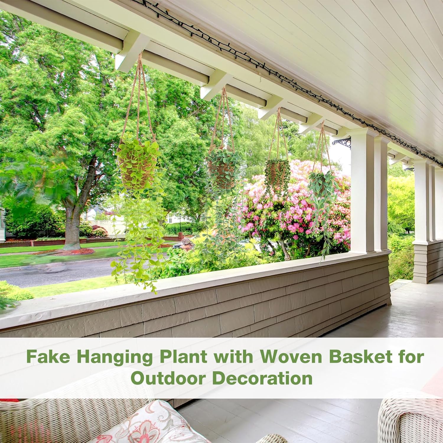 Giegxin Fall Mini Hanging Artificial Plant with Woven Basket Boho Fake Plants Ivy Faux Vines Eucalyptus Leaf for Thanksgiving Indoor Home Wall Shelf Decor(6 Set,Green,Artificial Hanging Plants) - Image 5