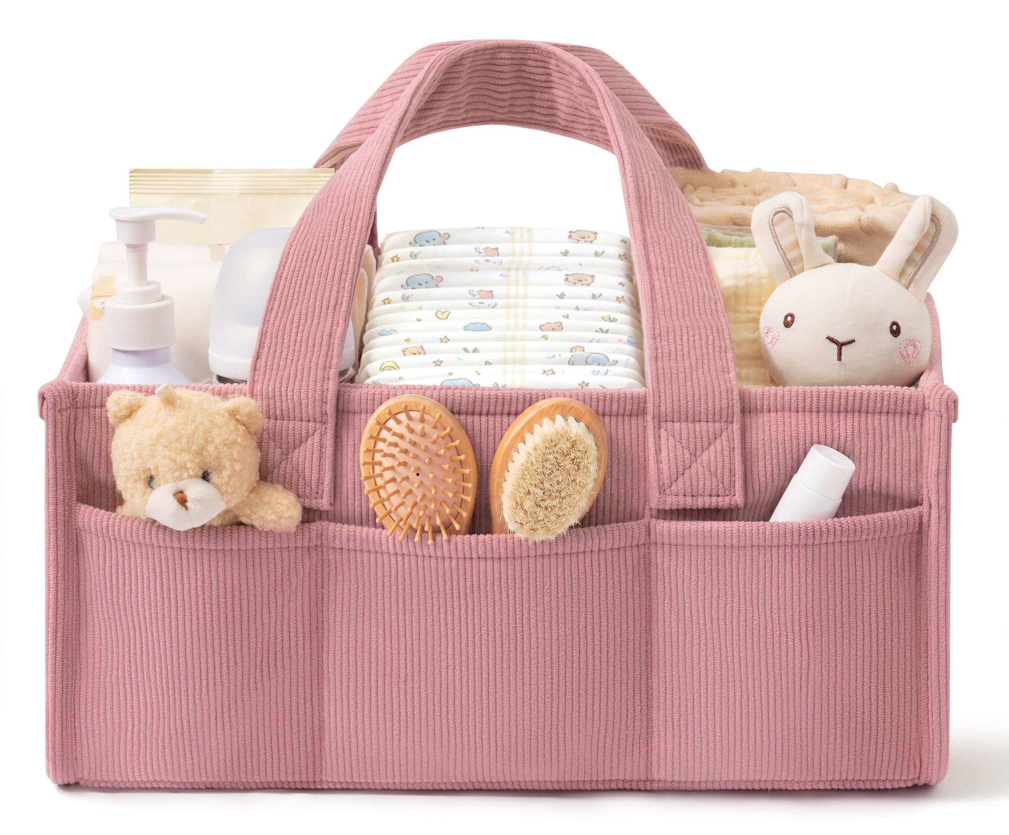 Corduroy Baby Diaper Caddy Organizer with Handles, Nursery Storage Basket