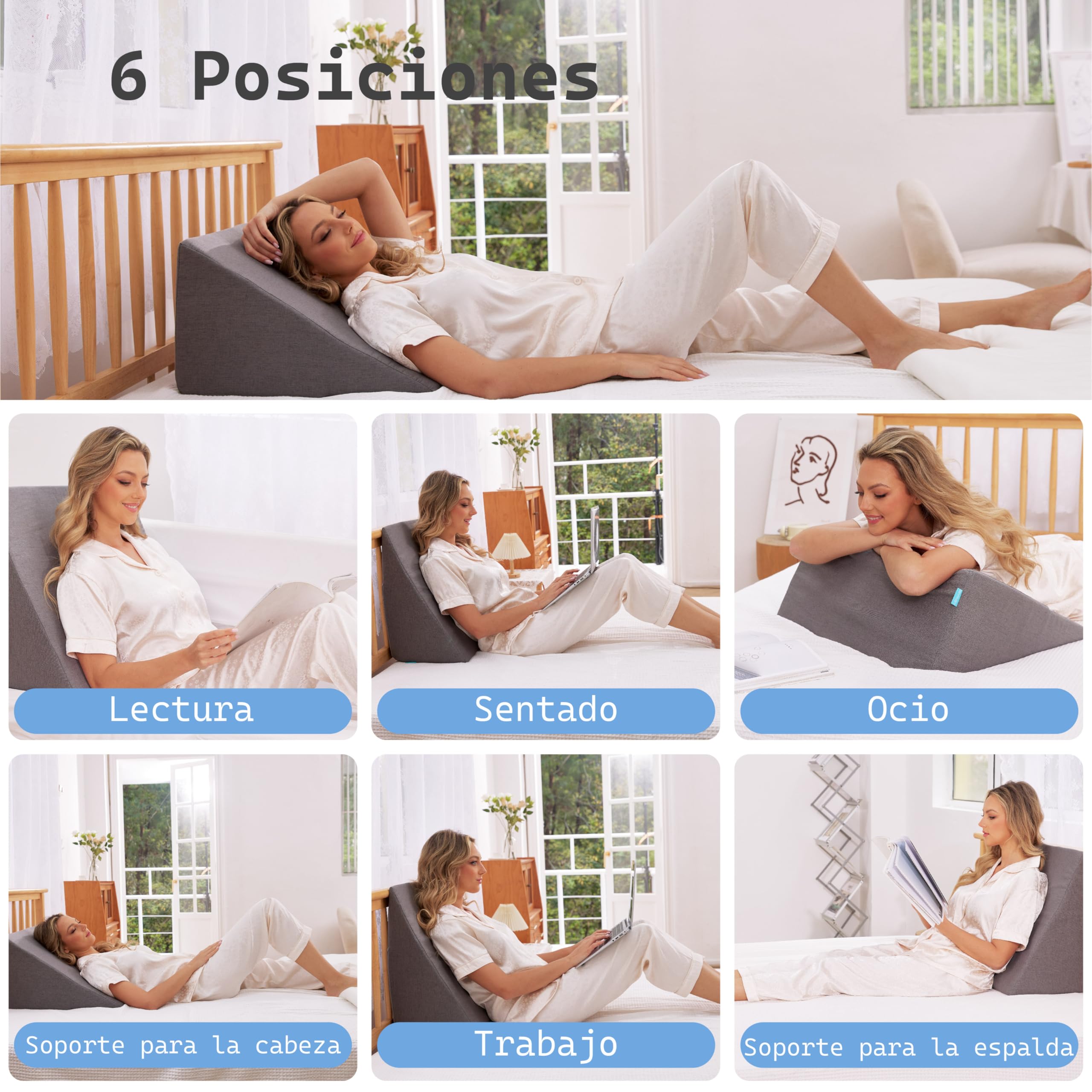 Wedge Pillow for Bed & Couch Made Foam, Use as a Reading and Relax Cushion or Knee Cushion, Sofa Cushion with Clever Shape, Grey