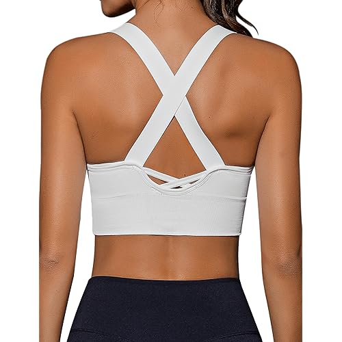 Sykooria Strappy Sports Bras for Women High Impact Padded Yoga Criss Cross Bras Cute Workout Tops Gym Bra