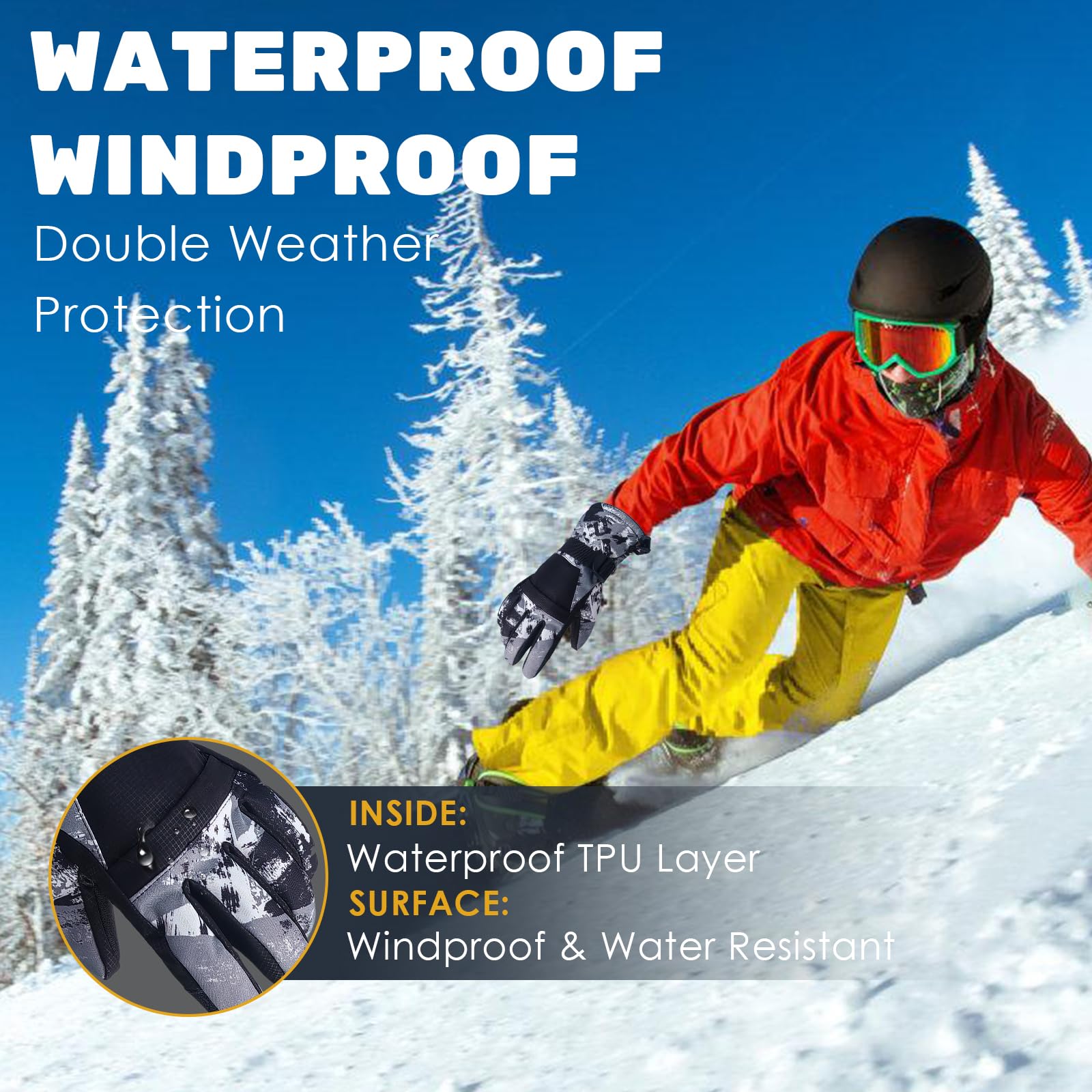 Guantes de Esquí para Hombre y Mujer,Guantes Esqui Impermeables,Guantes de Invierno Impermeable para Hombre y Mujer,Waterproof and Warm Gloves Suitable for Outdoor Skiing Activities