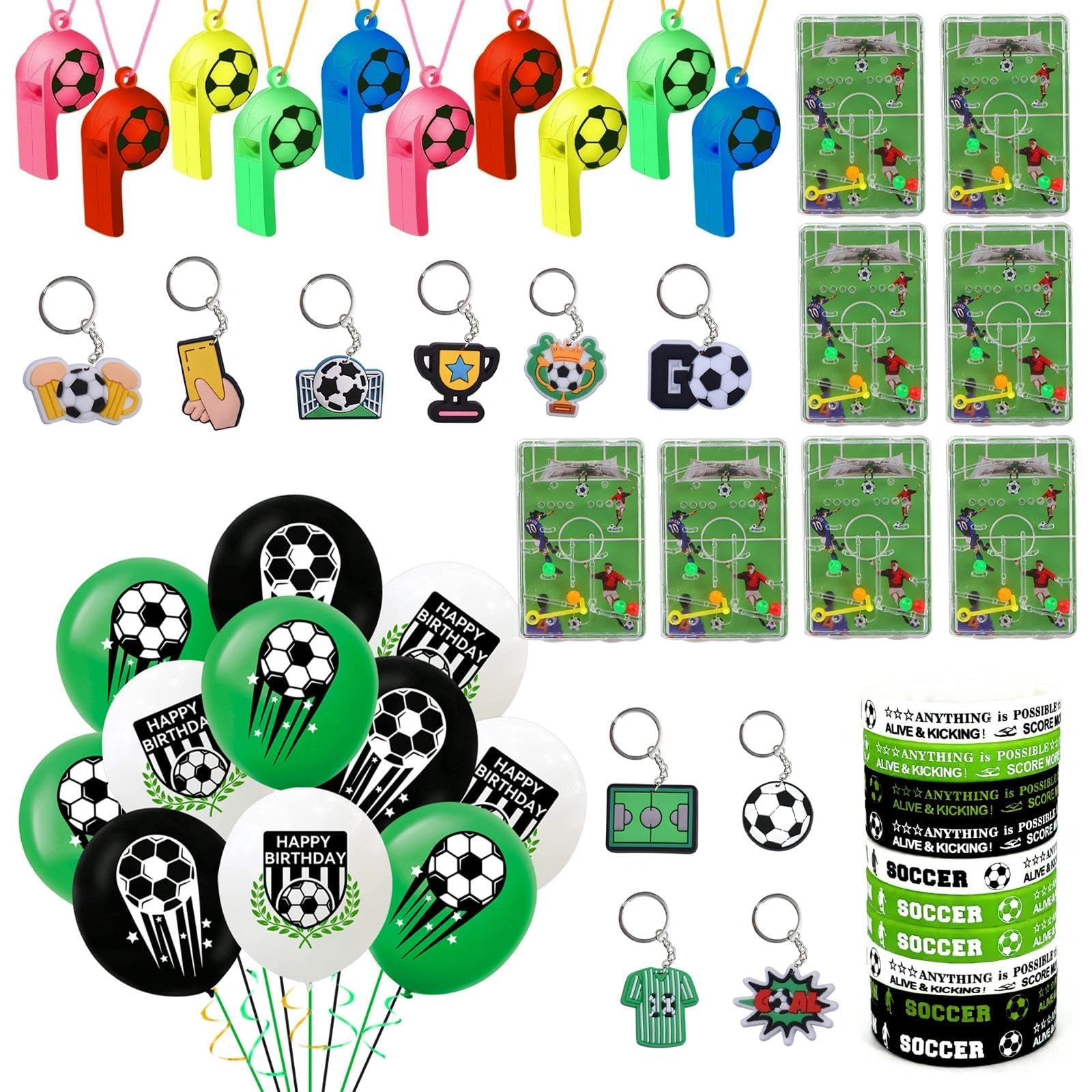 58 Pezzi Set Regalo Festa Regalini Fine Festa Compleanno Bambini | Gadget Calcio con Portachiavi Calcio, Fischietti, Mini Flipper, Balloni, Bracciali in Silicone Bomboniere per Bambini