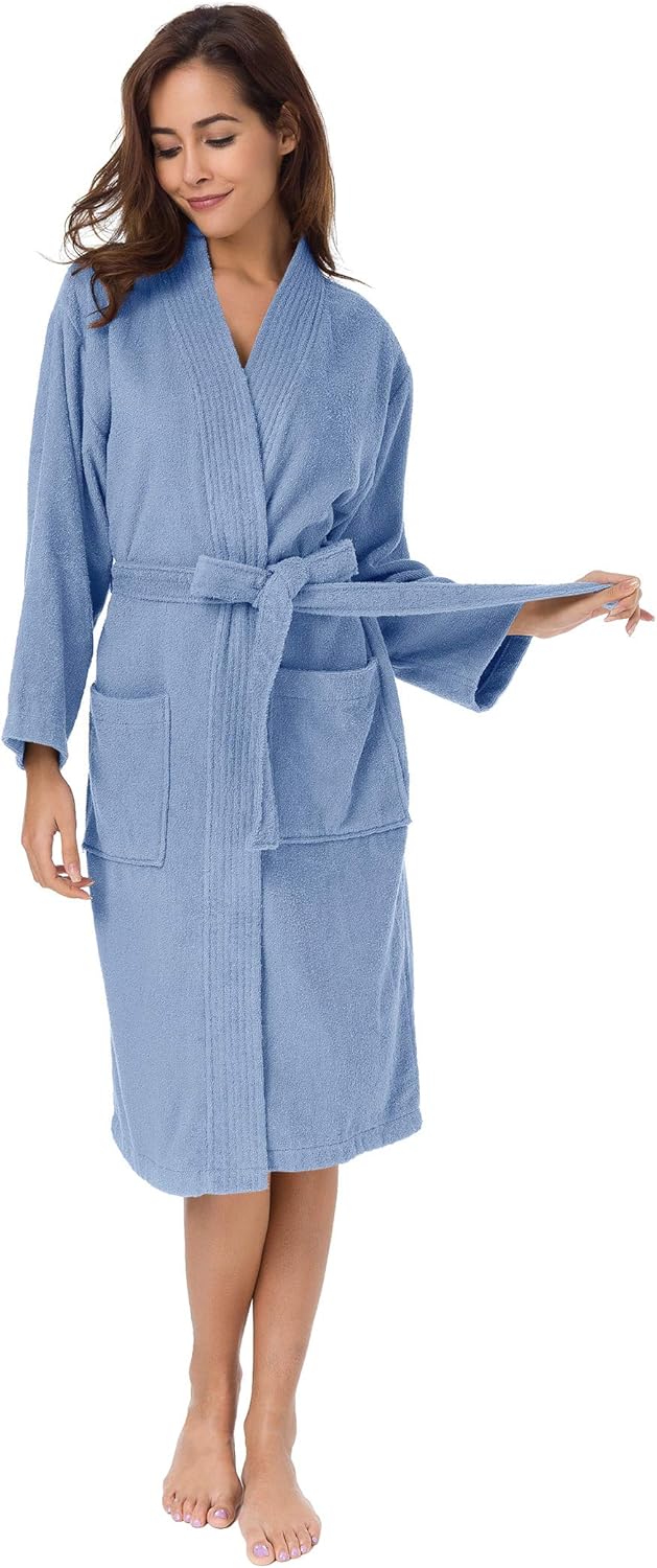 SIORO Women Terry Cloth Bath Robes with Pockets, Soft Long Cotton plush Kimono Wrap Bathrobe, Spa, Fuzzy Female nightgrown - Image 2