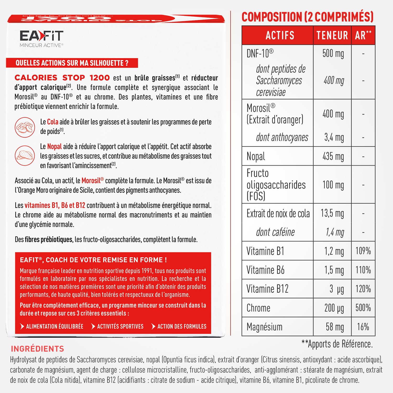 CALORIES STOP 1200 au MOROSIL - EAFIT - Minceur Morosil Perte de Poids - Bruleur de Graisse Puissant - Résultats Prouvés - FABRIQUÉ EN FRANCE - 60 comprimés