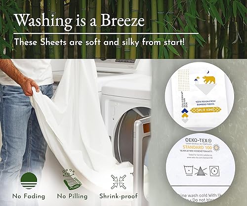 Miniatura 5 de California Design Den Juego de sábanas de rayón de bambú Split King, juego de sábanas de 5 piezas para cama ajustable, incluye 2 sábanas bajeras de