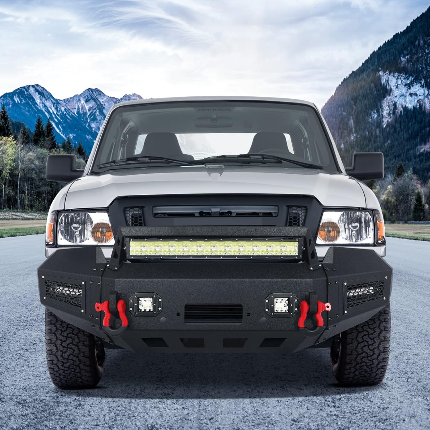 FINDAUTO Replacement Bumper for 2004-2008 for Ford F150 heavy duty steel Front Bumper With LED Lights with D-ring
