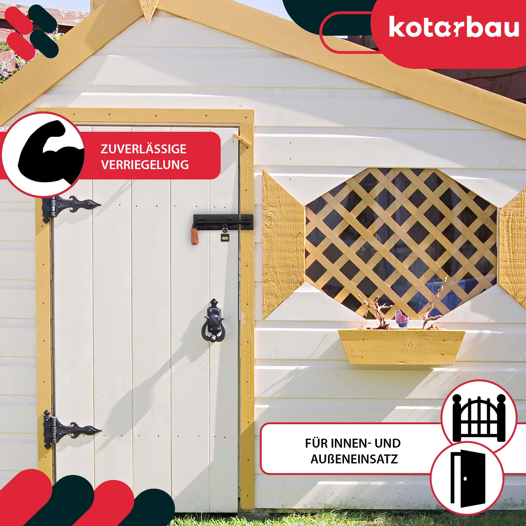 KOTARBAU® Torriegel 280mm Rechts Links Set 2St. mit Vorhängeschloss Türriegel Bolzenriegel Schlossriegel Schubriegel Riegelverschluss Torverschluss