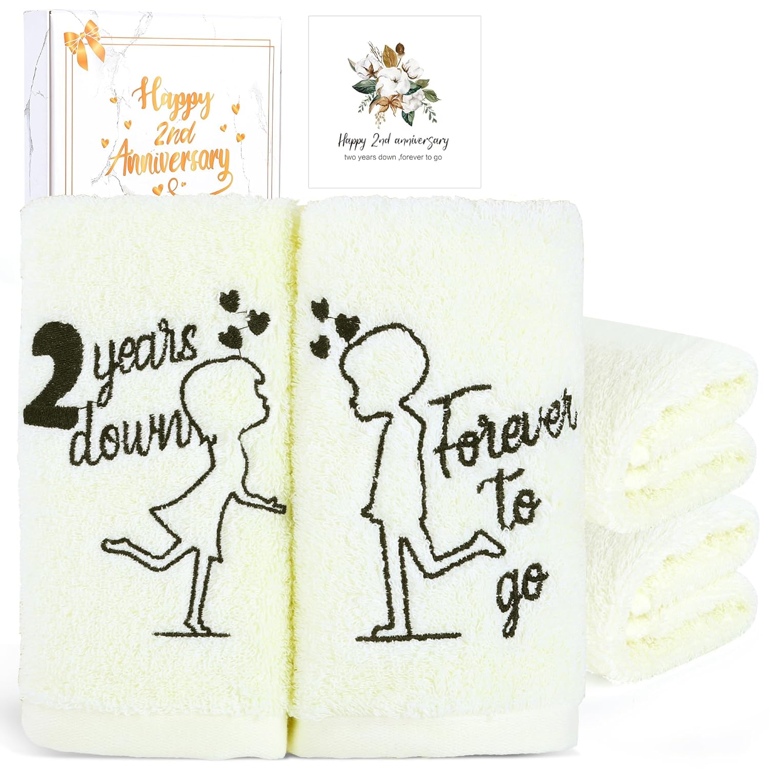 2nd Anniversary Cotton Gift 2 Pack Premium 100 Cotton Towel Set with 2 Years Anniversary Card Romantic Gifts
