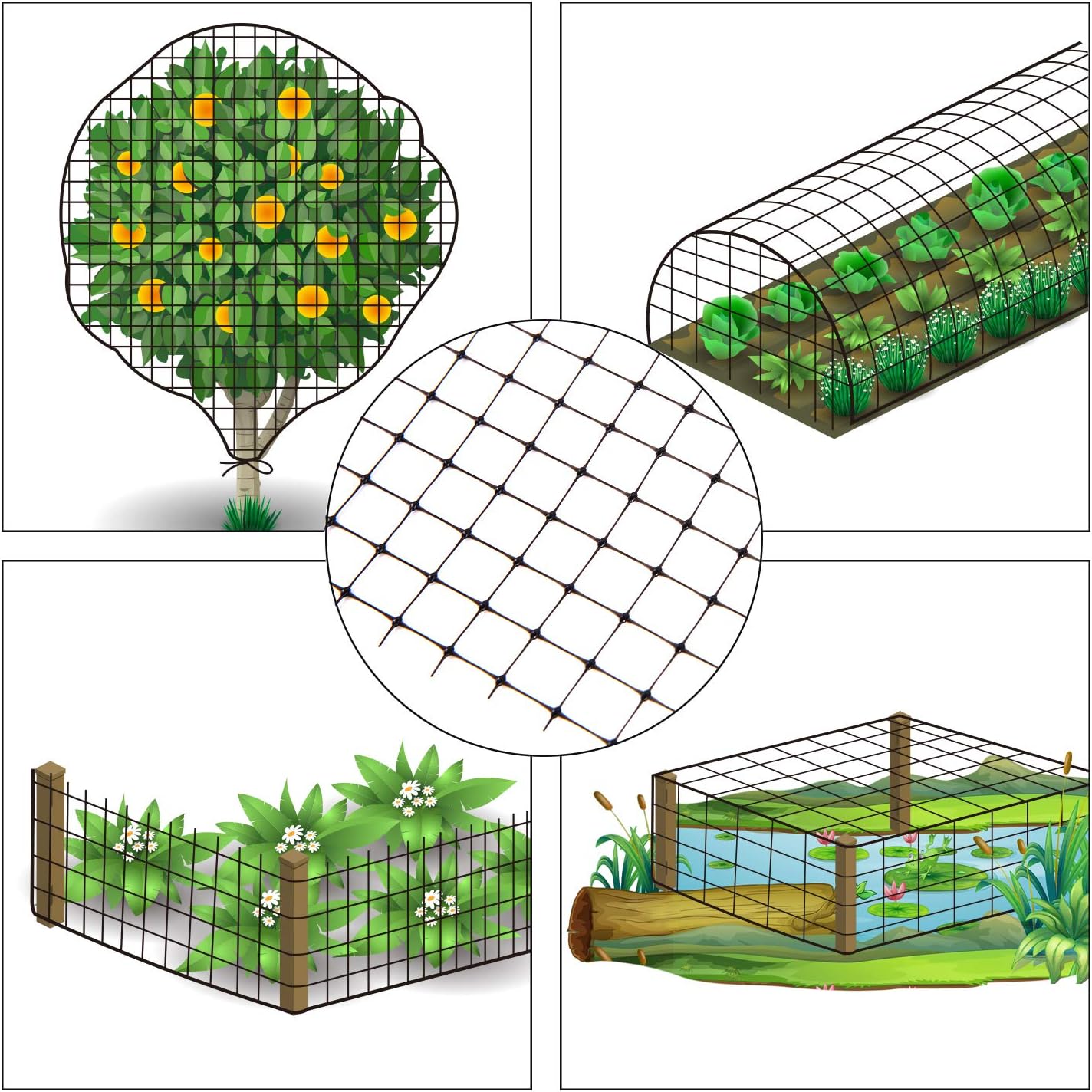 6.6x65 FT Heavy Duty Garden Bird Netting, Ohuhu PP Material Anti-Bird Reusable Protection Protection Nets for Fruit Vegetable Plant Trees, Plastic Deer Fencing Animals Barrier with 50 PCS Cable Ties