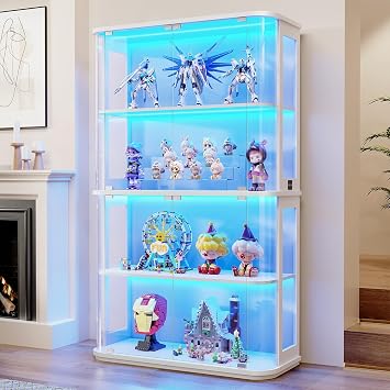 BROTTAR Large Rounded Display Cabinet with Glass Door & Lights, White