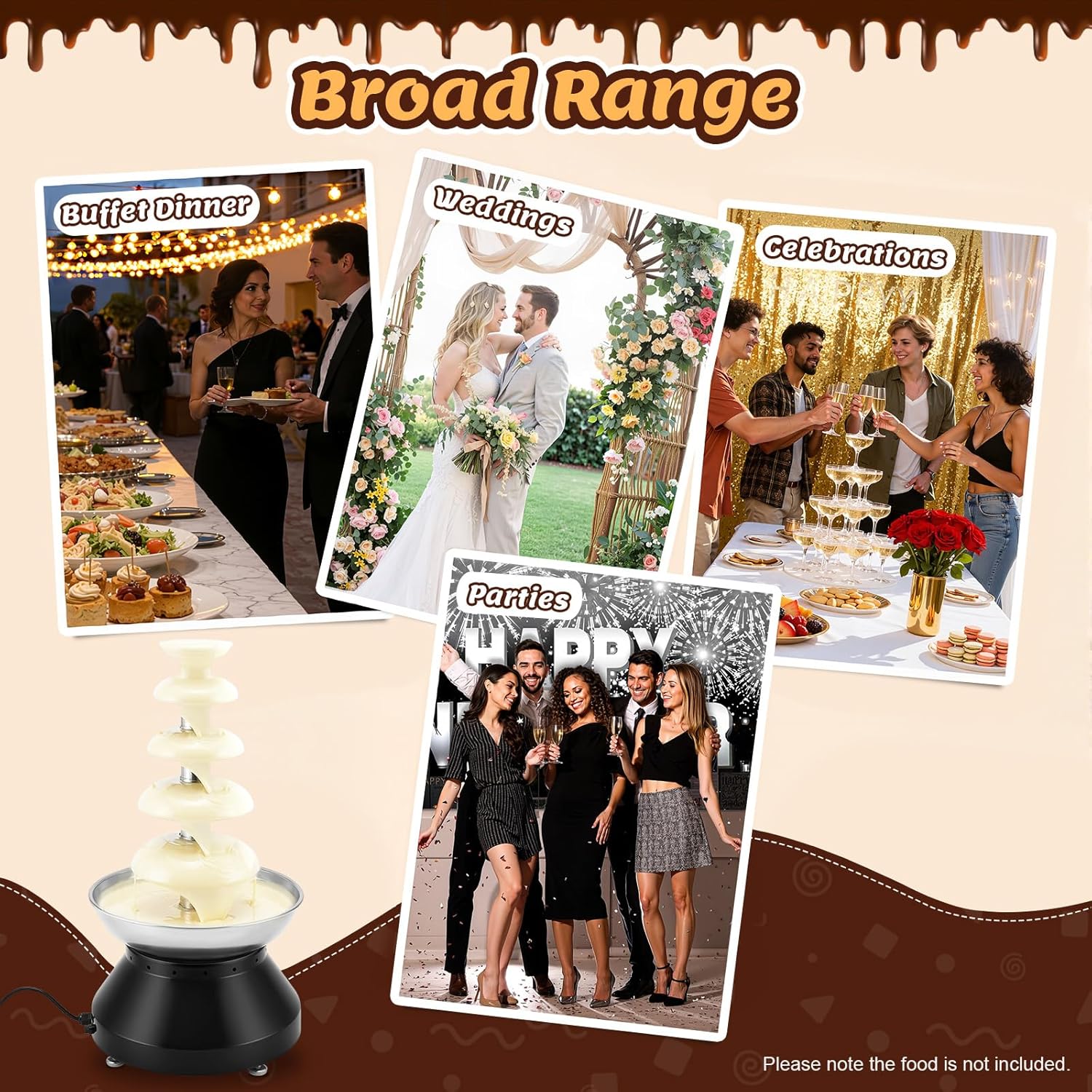 Chocolate Fountain Machine, 5 Tier Chocolate Fondue Fountain with Capability 7 lb Commercial Hot Chocolate Fondue Tower for Nacho Cheese Liqueurs Party Wedding 230W (Black)