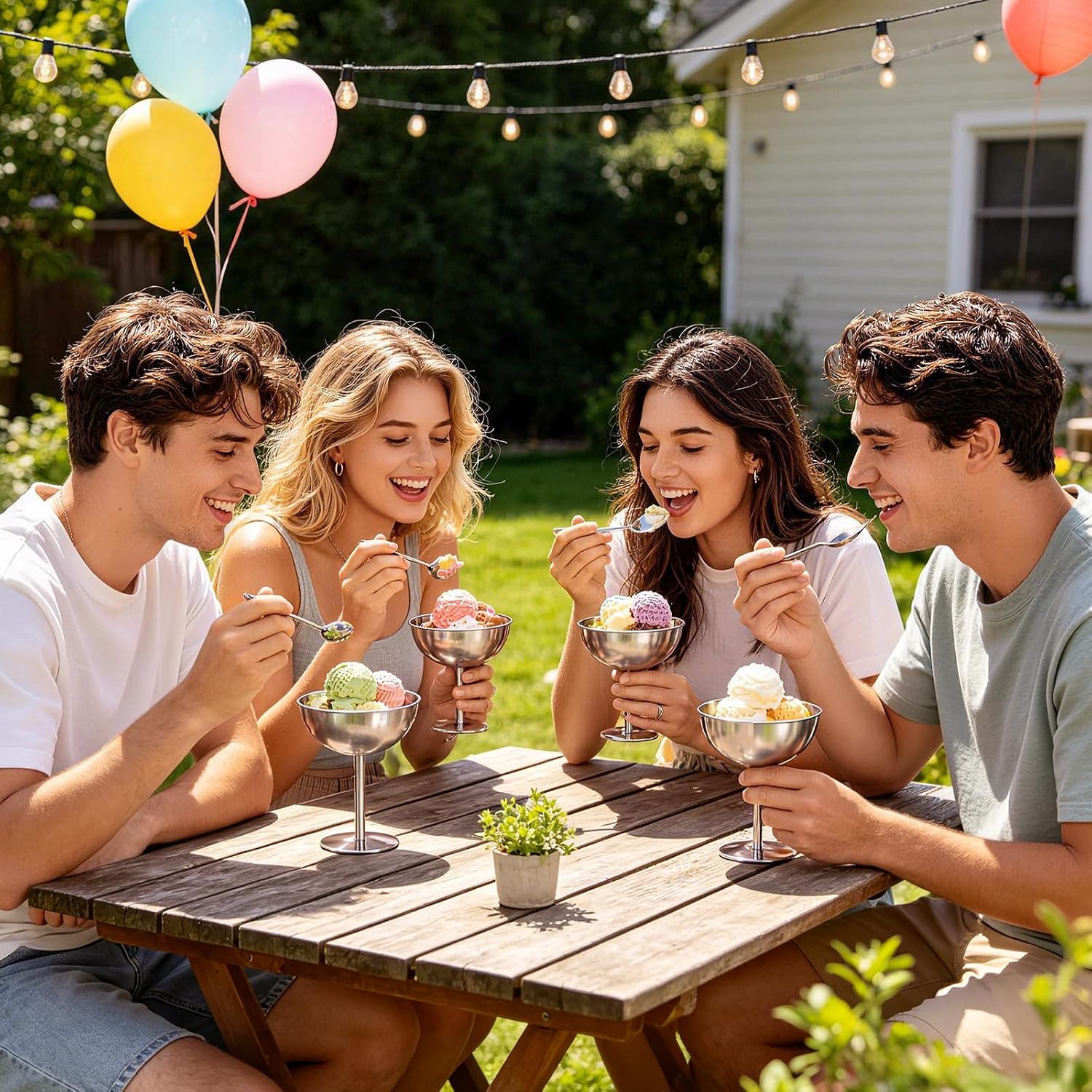 4 Pack Silver Ice Cream Bowls, Stainless Steel Dessert Cups, 6.5 oz