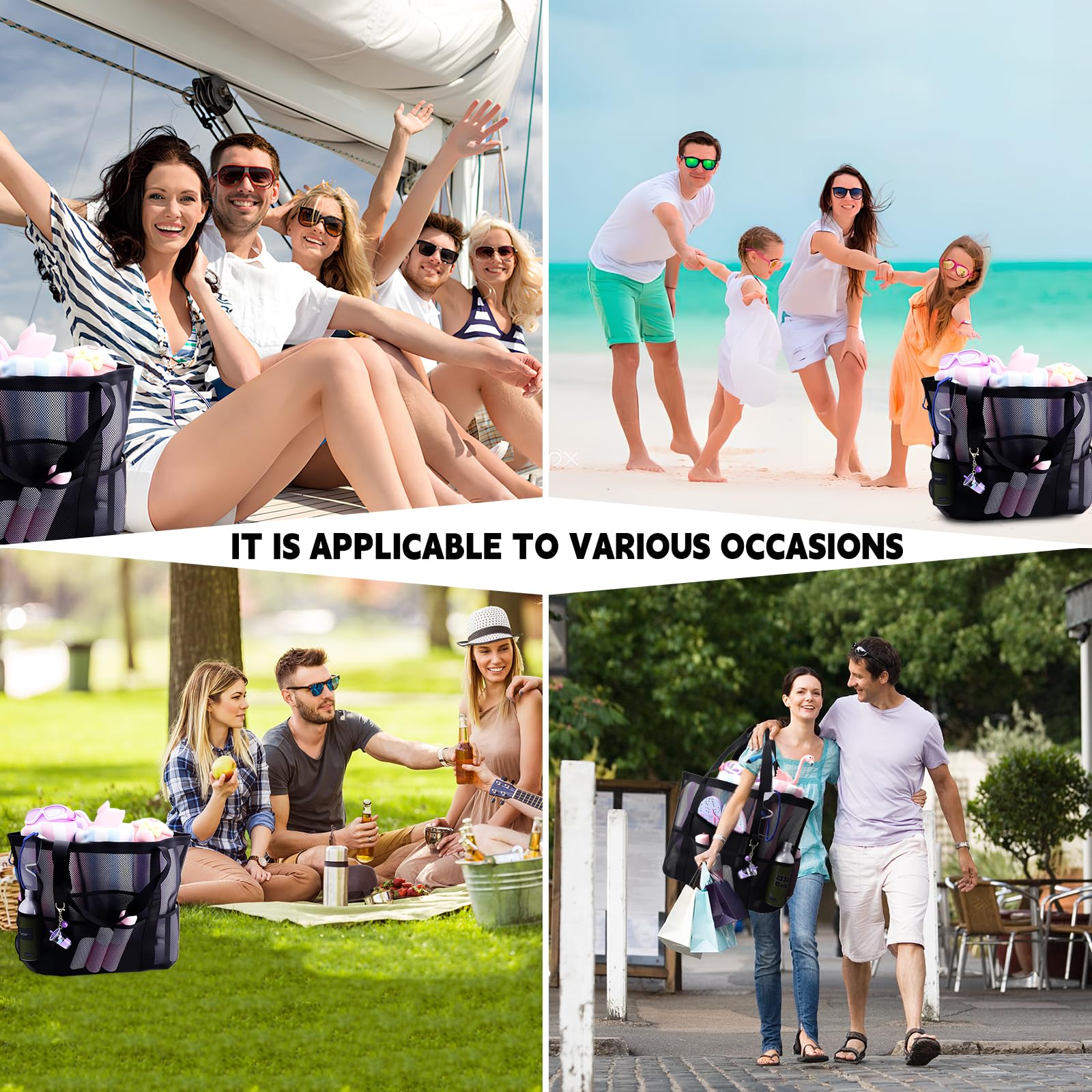 CIYIN Borsa spiaggia in Rete Donna, Borsa da Spiaggia da Donna XXL Famiglia,Borsa da Doccia,Leggera e Traspirante per Piscina, Vacanze & Spiaggia (43 * 21 * 39 cm)