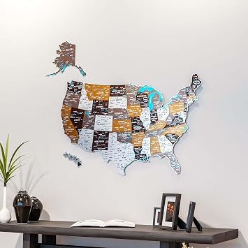 Colorfull Worlds USA Map Wall Decor Metal Wall Art United States Travel Map Americana Decor for Wall Soil, Medium
