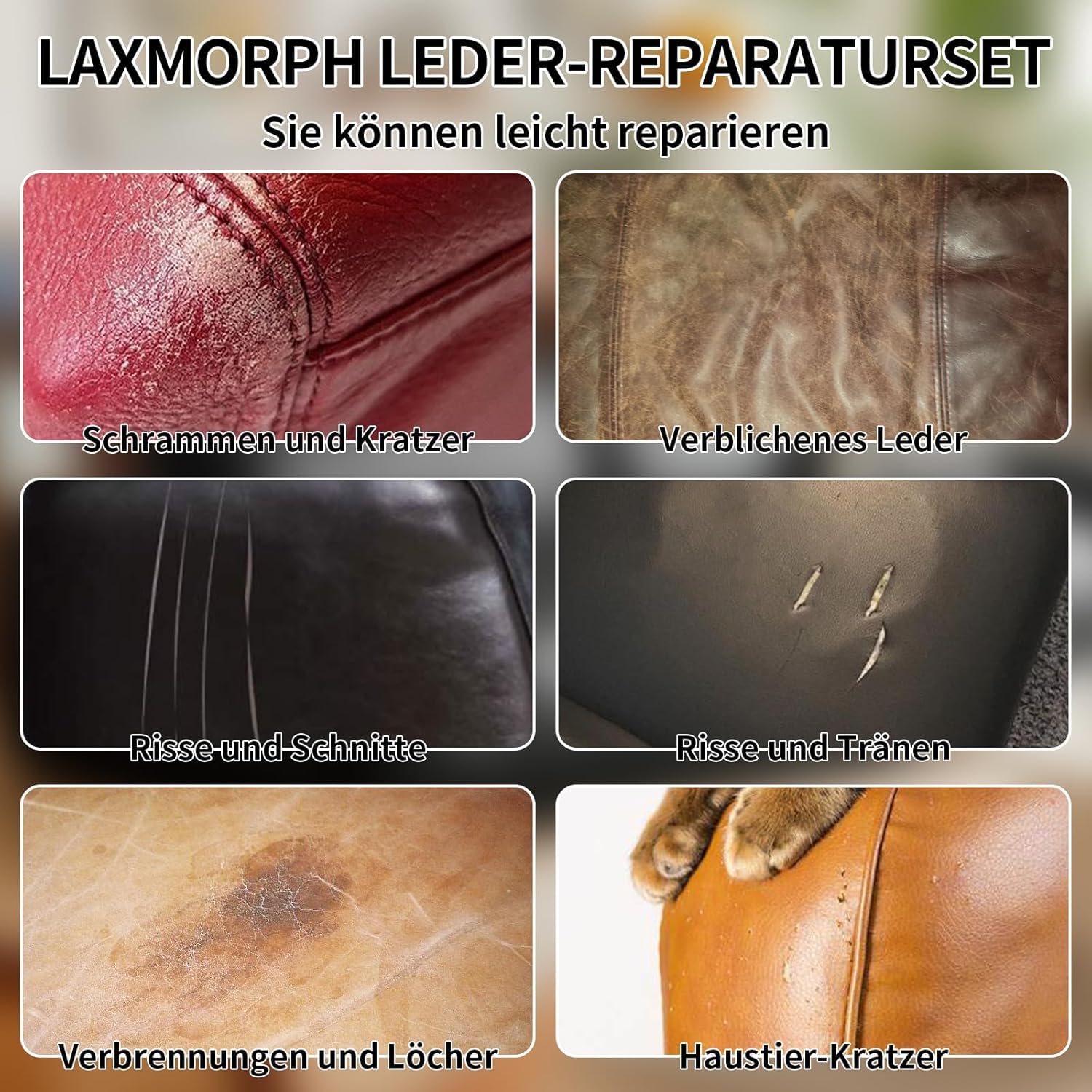 Leder Reparatur Set 10 Farben Flüssigleder Für Möbel, Sofas,Autositze & Jacken,Vinyl Kunstleder Reparatur Set Repariert Lederfarbe Risse, Löcher, Kratzer & Abblätterungen