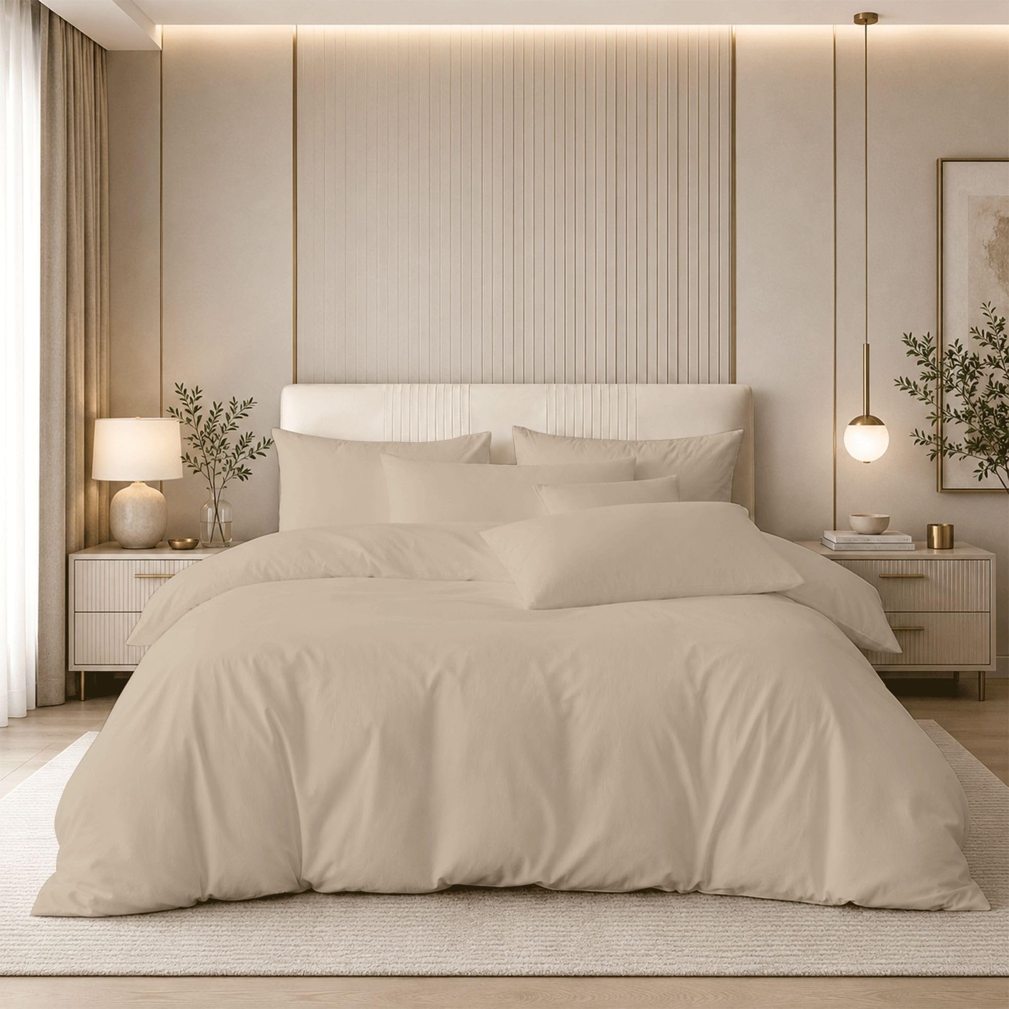 BloomBedding 100% Egyptian Cotton Double size Duvet Cover Set 4PCS, 400 Thread Count Bedding with 25cm Deep Fitted Sheet & 2 Pillowcases, Soft Feel — image 1