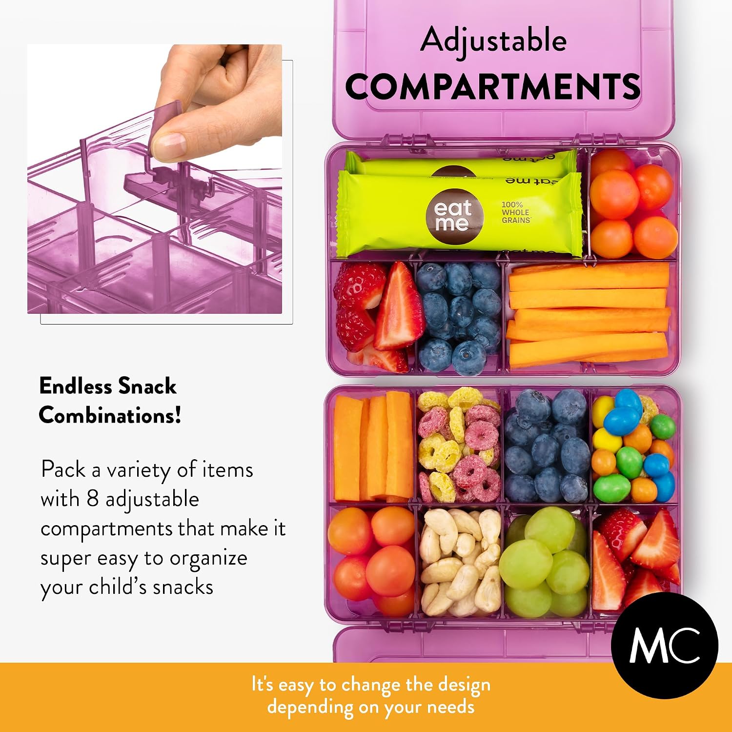 MotherCould Snack Box Containers, 8 Adjustable Compartments, 2-Pack, Purple image 5