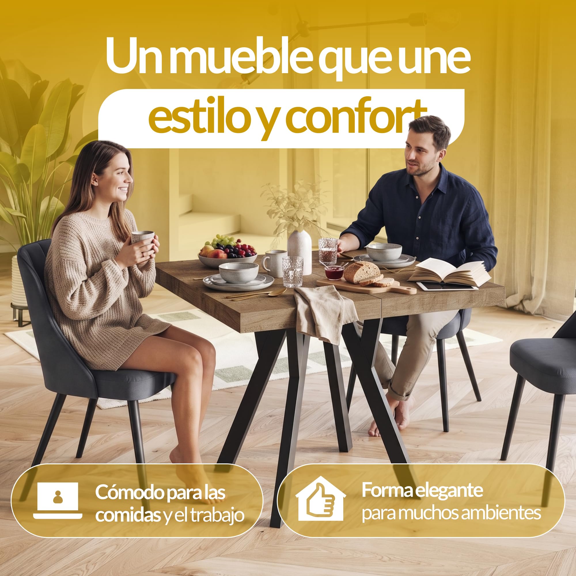 Mesa Comedor Extensible Cuadrada Rico, 120-220 cm, Grafito