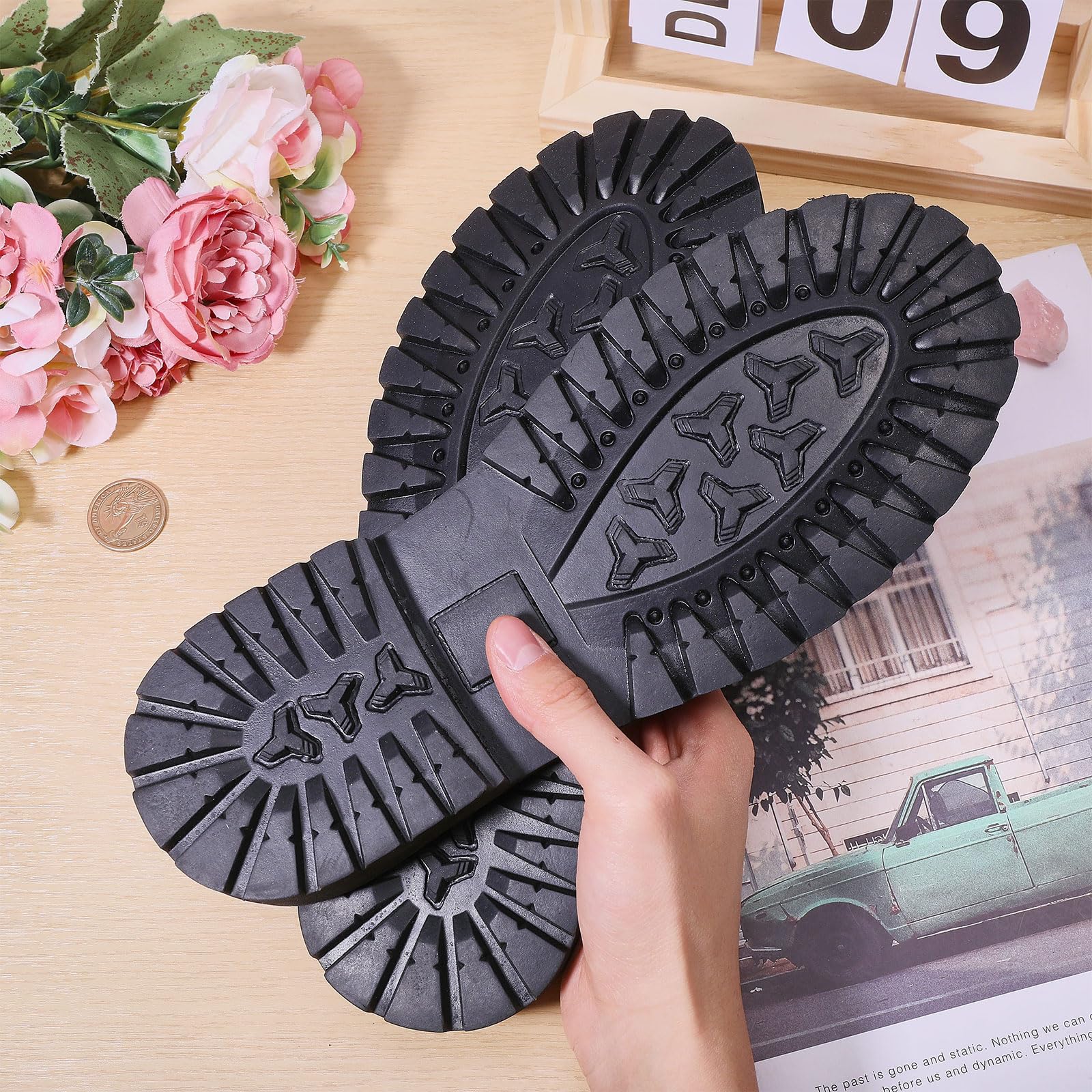 CHGCRAFT - Plantillas de goma para zapatos de bricolaje, 1 par de suelas totalmente de goma negras, resistentes al desgaste, plantillas elevadas para zapatos y botas, Negro, 40 EU