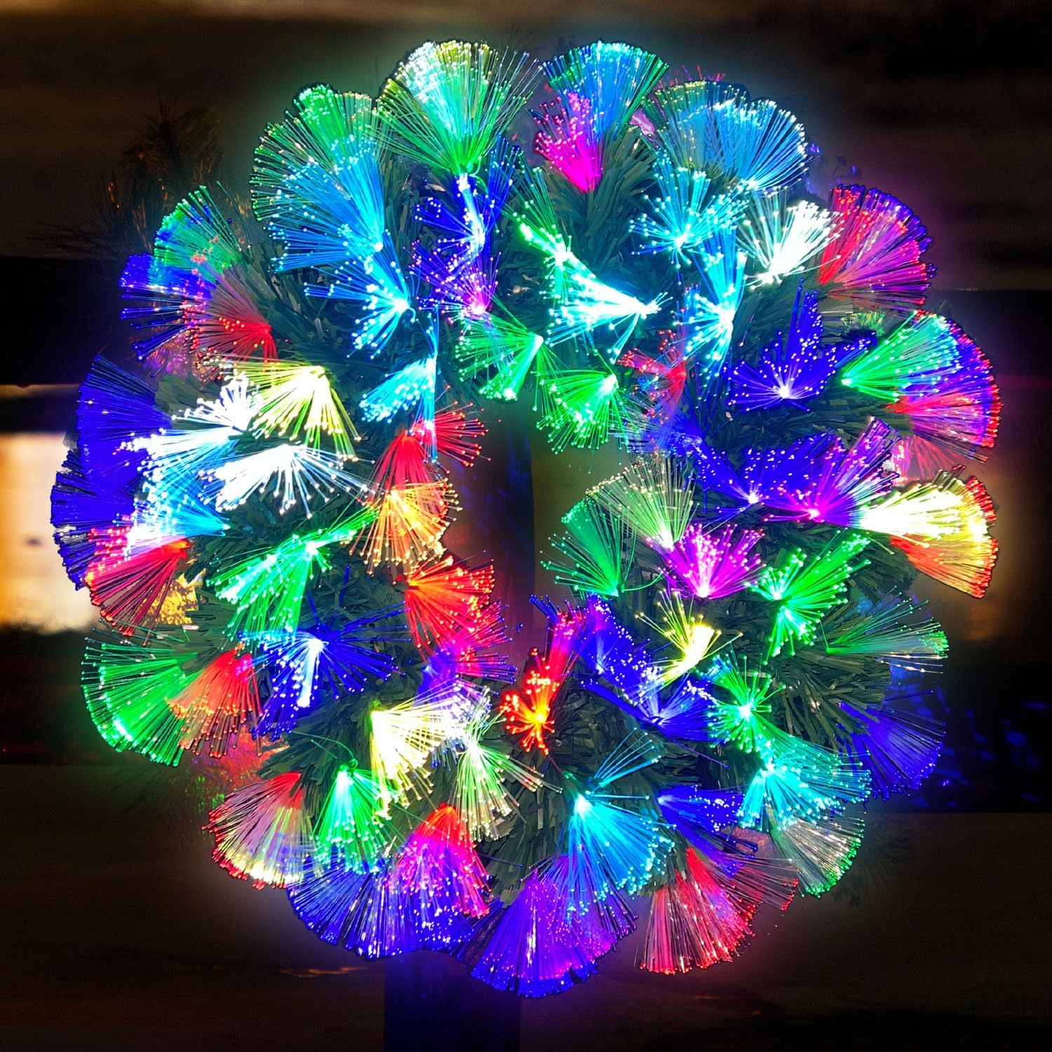24" LED RGB Fiber Optic Wreath, Fiber Optic Lamp Christmas Decoration Wreath, Multicolor LED Lights, 24 Inches