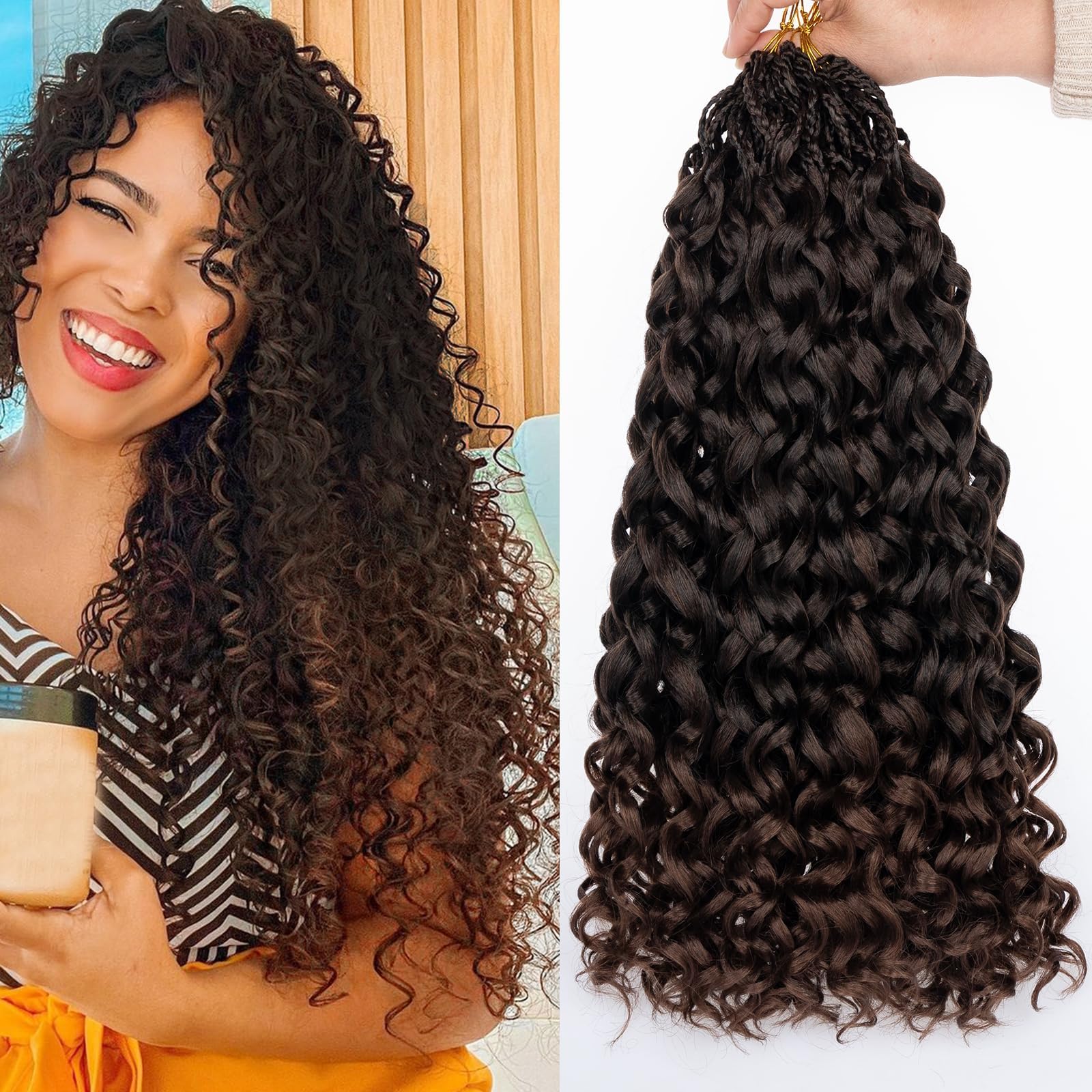 Leeven 18 Inch 8 Packs Gogo Curl Crochet Hair Ombre Brown Pre Looped Ocean Wave Crochet Hair Deep Twist Curly Goddess Box Braids Synthetic Water Wave Braiding Hair for Women