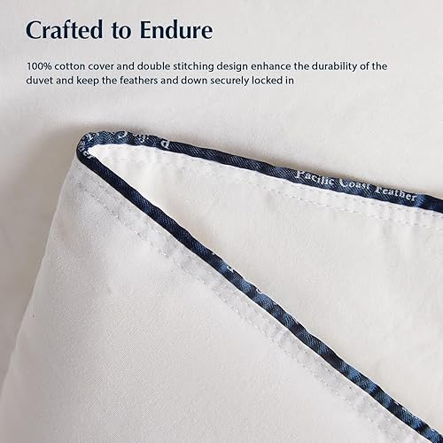 Miniatura 8 de Pacific Coast Edredón de plumón de ganso tamaño individual, 100% algodón, extra esponjoso, relleno de edredón blanco, suave, transpirable, para