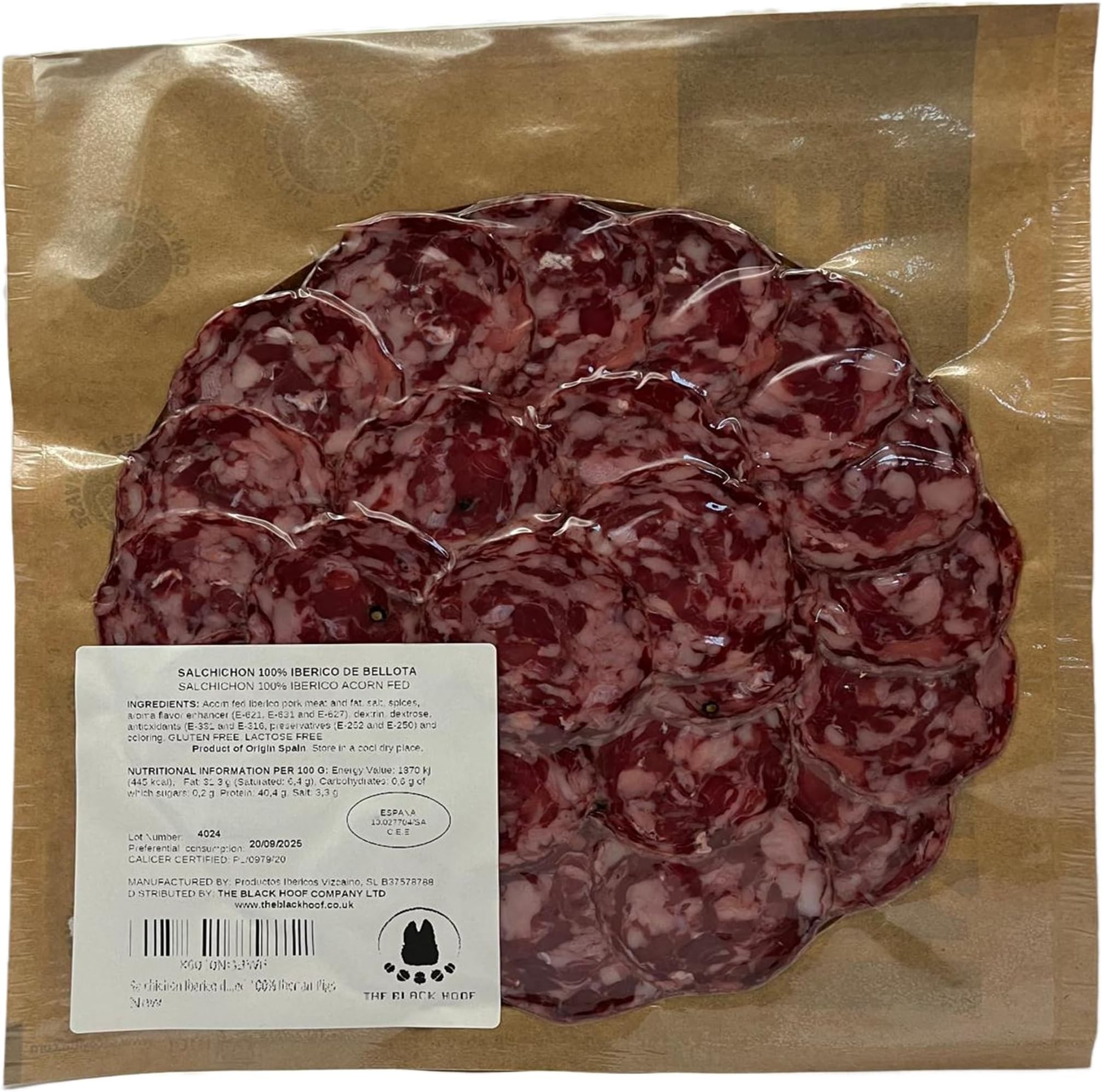 Salchichon Iberico de Bellota - 100 Grams Iberico Salchichon Slices Made from Pata Negra Acorn fed 100% Iberian Pigs
