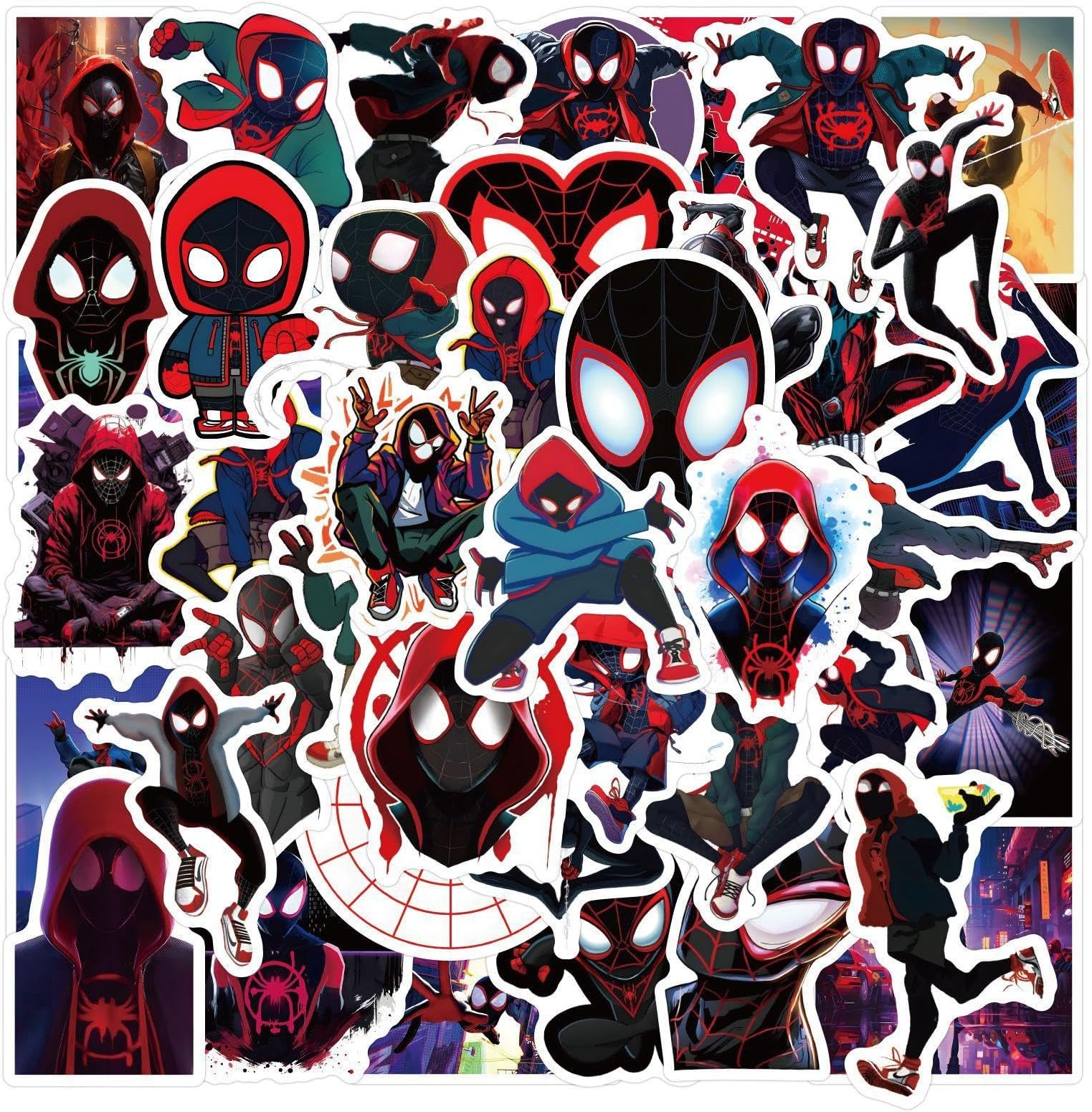 50pcs Spiderman Stickers for Kids Teens, Miles Morales Stickers for Boys, Cool Waterproof Vinyl Decals for Water Bottles Laptop Scrapbook Helmet Skateboard Bike Motorcycle