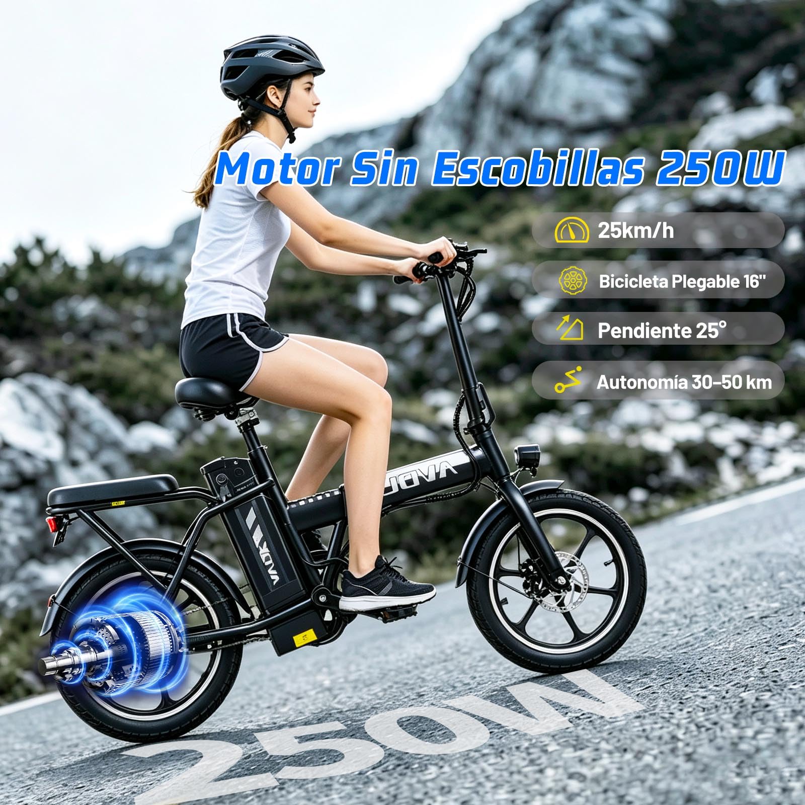 16" Vélo Électrique Pliable Adulte Autonomie 30-50km,Batterie 36V 12.8Ah，250W Vélo électrique 3 Vitesses,Double Frein à Disque,IPX4,VAE Urbain et Loisirs Ebike Unisexe,120KG Load