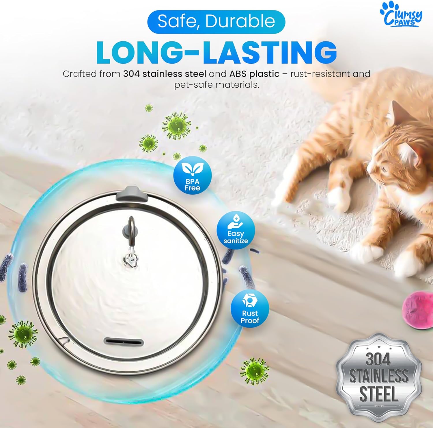 Stainless Steel Dog Water Fountain, 8L Large Automatic Water Dispenser for Cats, Dogs & Other pet, Quiet Filtered Fountain with Dual Outlets, USB Power Base for Home Use