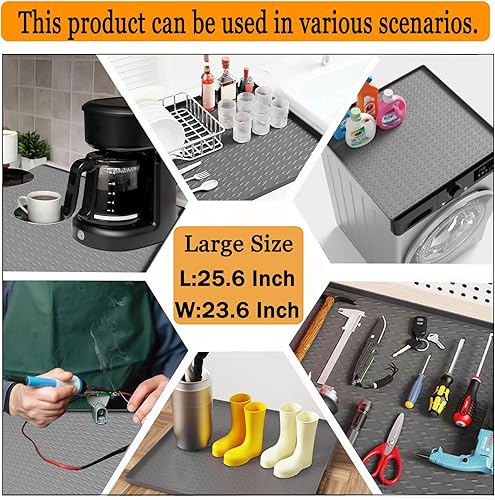 Miniatura 5 de Alfombrilla protectora superior para lavadora y secadora, 1 unidad, almohadilla de silicona de 25.6 x 23.6 pulgadas, antideslizante, resistente,