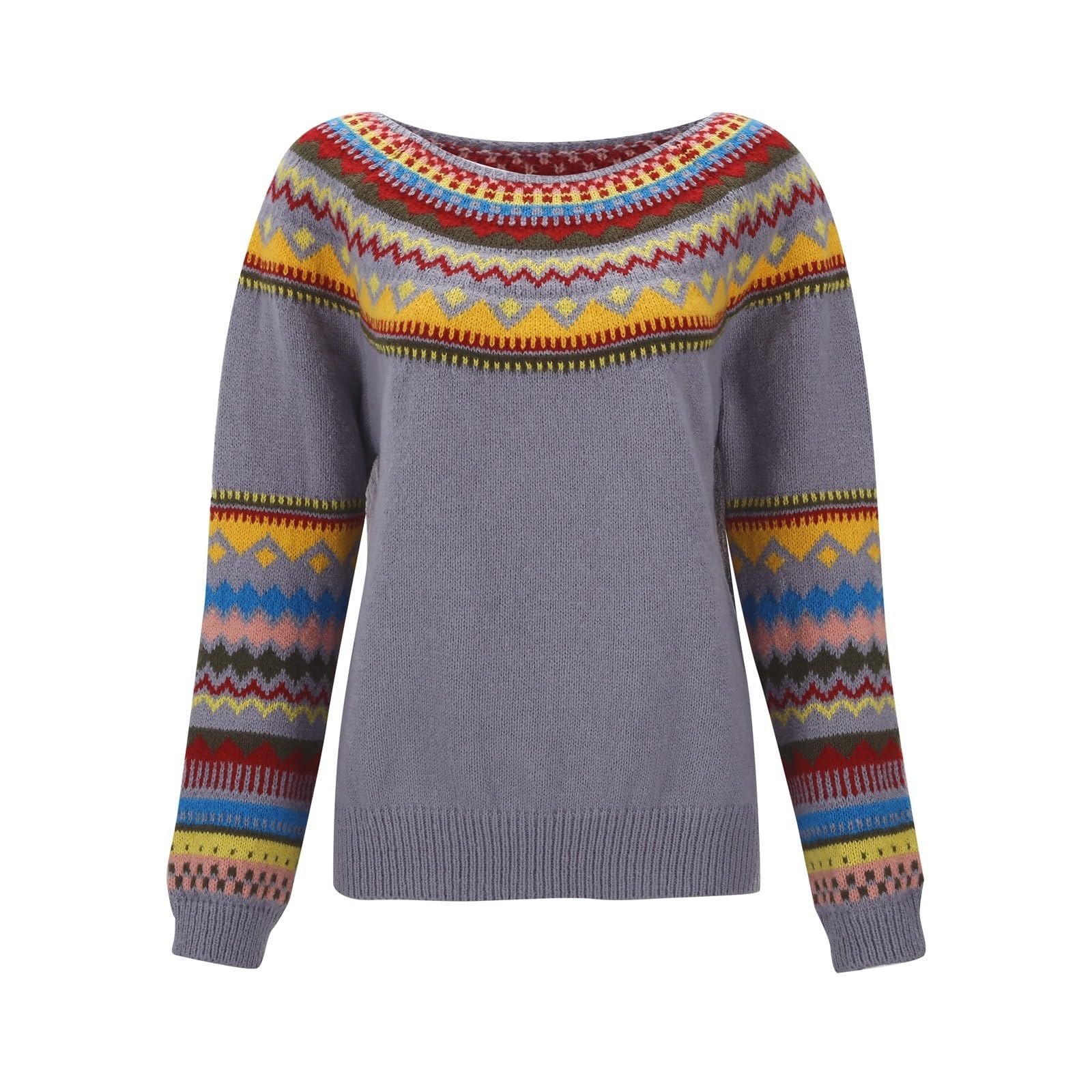 Maglioni da donna per autunno e inverno Fair Isle a maniche lunghe vintage autunno maglioni tunica vacanza sci fantasia lavorato a maglia sciolto brutto soffice top camicetta donna maglioni in cotone