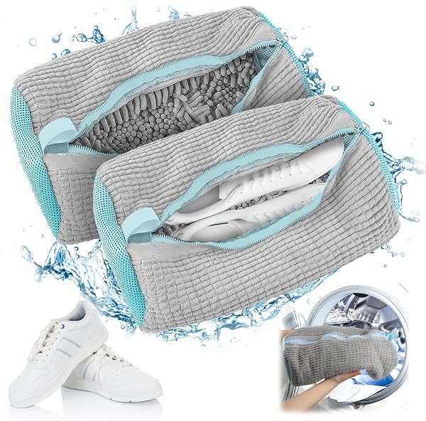 2-Piece Shoe Washing Bag, Washing Machine Shoes, Reusable Wash with Zip and Cleaning, Protect Your Shoes from Damage (Grey) - 1