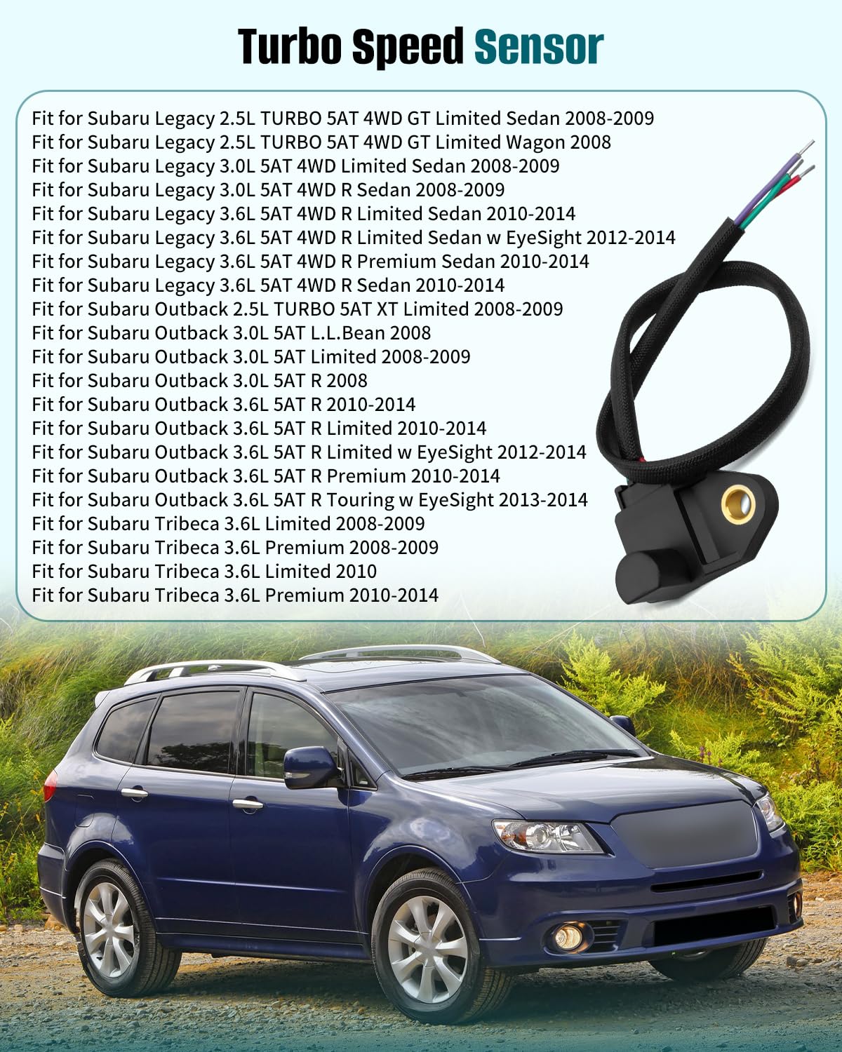 Turbo Speed Sensor Fit for Subaru Legacy Outback Tribeca 2.5L 3.0L 3.6L 5AT 4WD GT Limited R Premium Sedan Wagon, Fit for Multiple Models 2008-2014, Replace 31705-AA620, 31705-AA683, 31705AA660