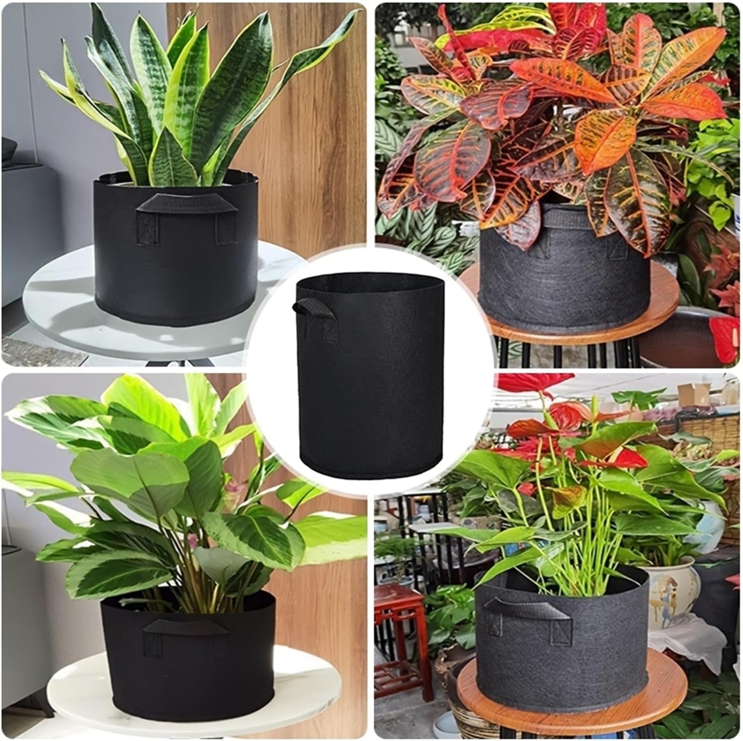5pcs Plant Grow Bag 3-30Gallons Palnt Flower Strawberry Potato Vegetable Planting Bag Black Nursery Pot Planting Pots for Plants(4Gallons 25x30cm)