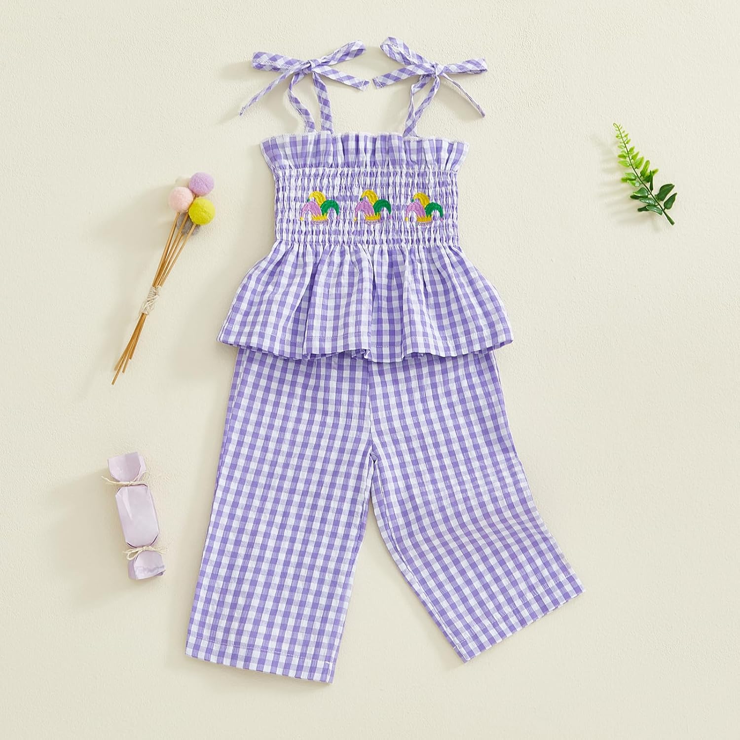 Kayotuas Toddler Girl Carnival Smocked Outfit Strap Tank Top Dress Pants Kid Girls Festival Party Clothes Fat Tuesday Outfits - Image 3