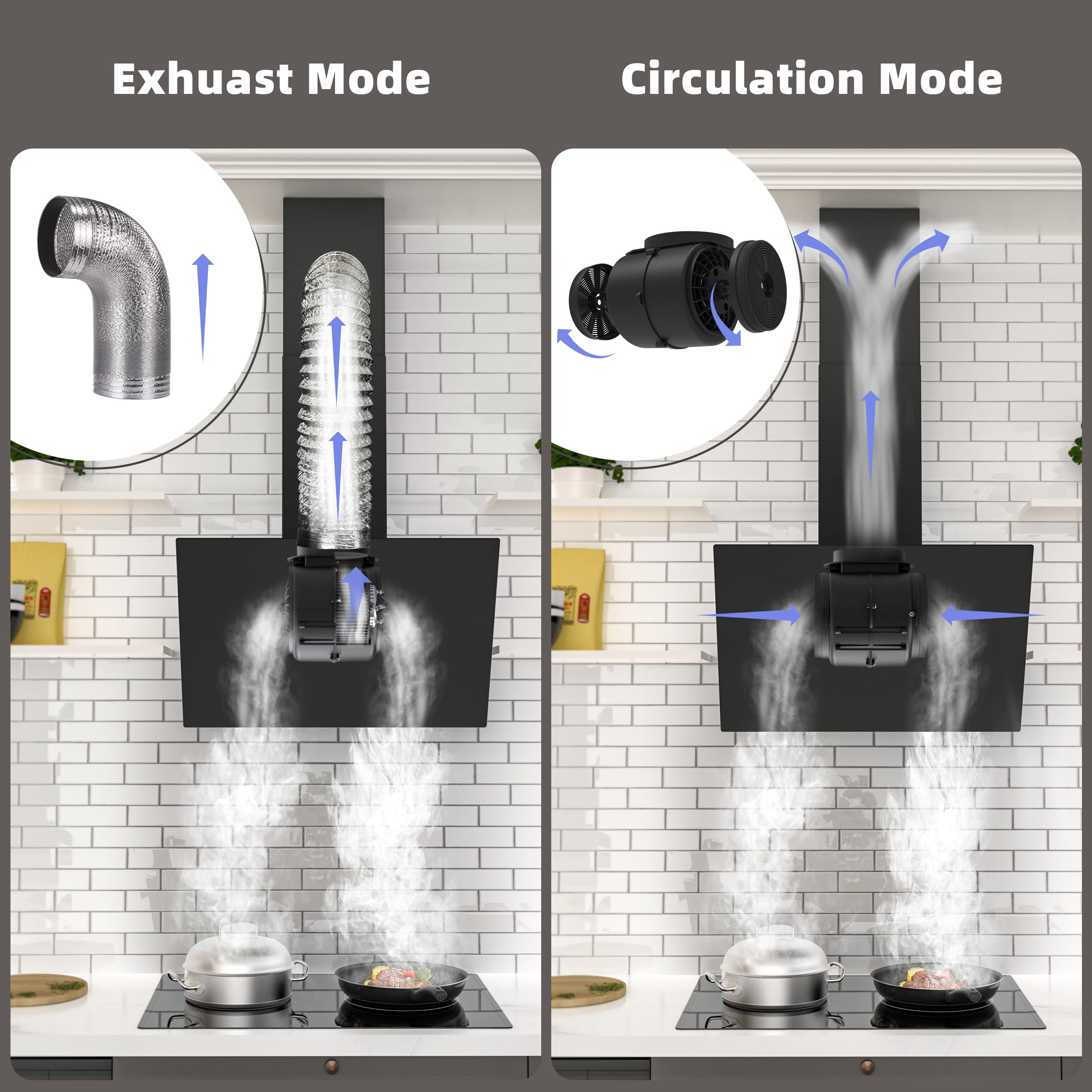 FIREGAS Campana extractora 60 cm, Con motor sin escobillas, Recirculante y Extracción, 571m³/h, 9 Potencias, Táctil, Iluminación LED, Con resorte de gas, Extractor inclinado, Cristal negro