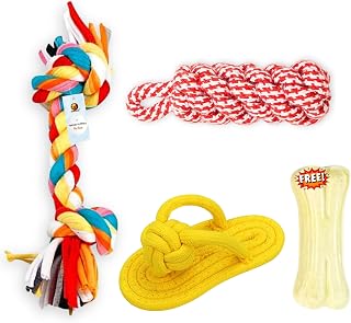 Foodie Puppies 4-in-1 Dog Chew Cotton Rope Combo Toy for Dogs (2 Knot Rope, Corn Stick, Slipper with Free 3-Inch Bone) for... Price In India