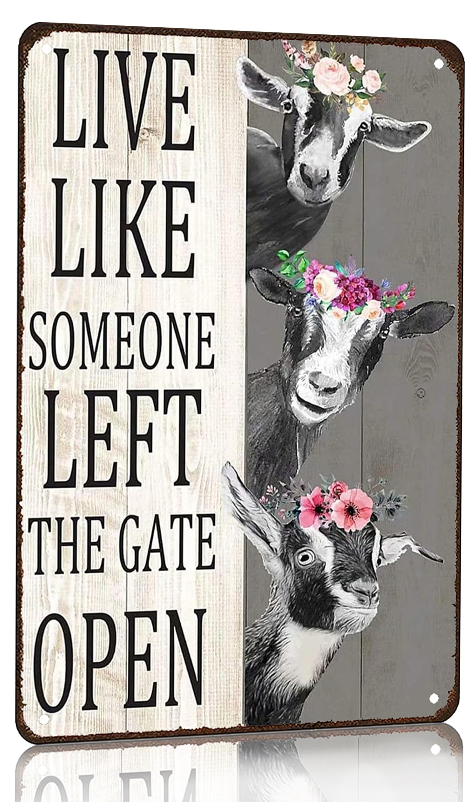 Crazysign Goat Gifts Vintage Goat Decor Sign Live Like Someone Left The Gate Open Tin Sign for Home Farm Fence Kitchen Bathroom Bedroom Wall Decor