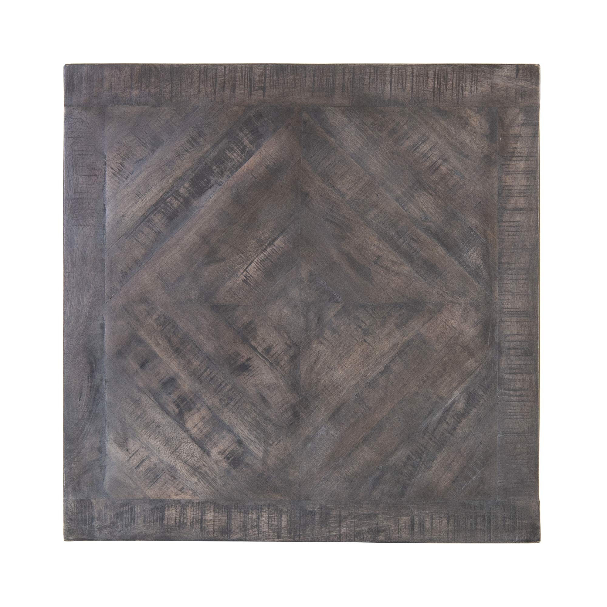 Tavolino Basso da Caffè 60 x 60 cm Quadrato Grigio Legno Massello di Mango Naturale Tavolo da Divano per Soggiorno Struttura in Metallo Nero da Salotto Fatto a Mano