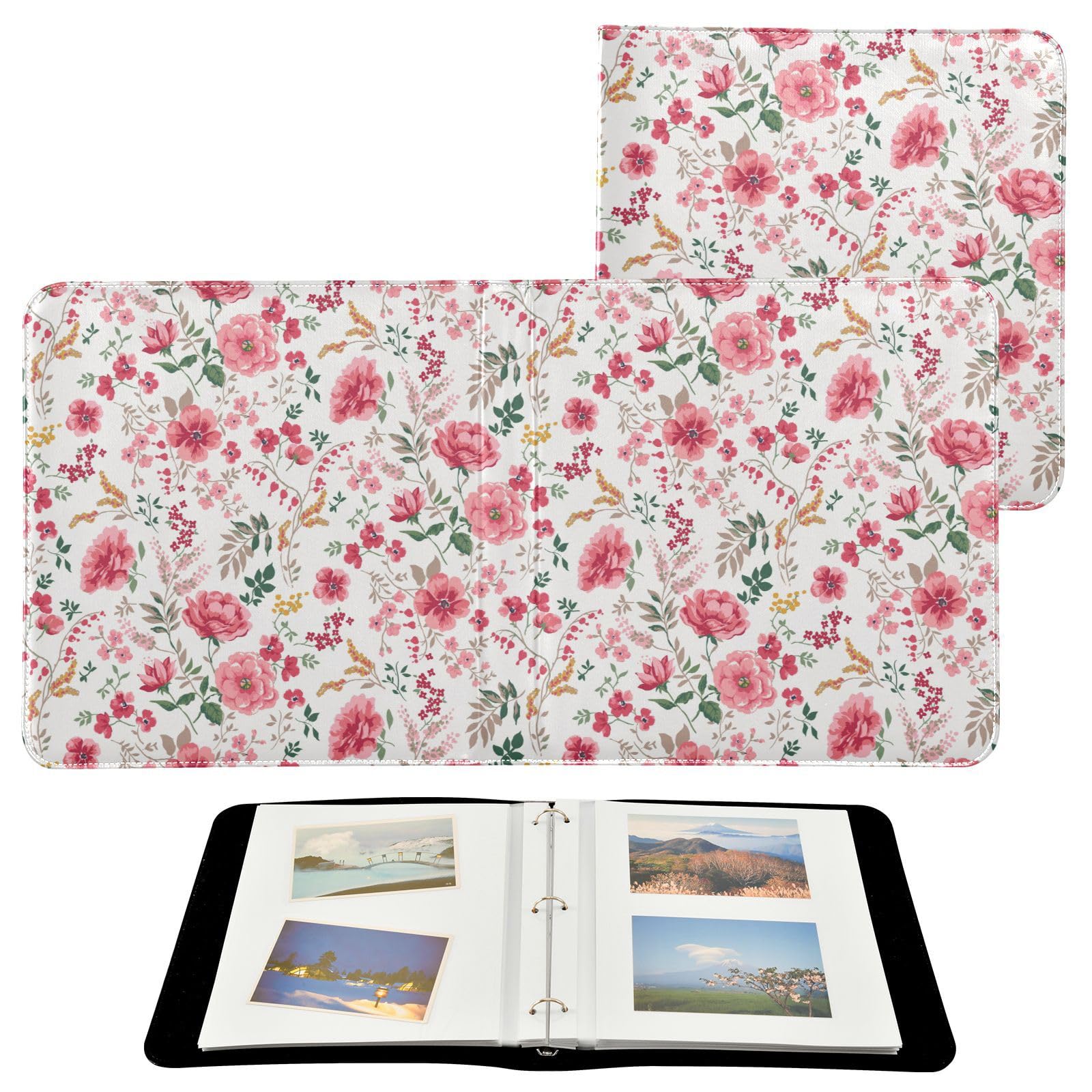Álbum de fotos para fotos, autoadhesivo, estantería de fotos, álbumes familiares para fotos, 15,2 x 20,3 cm, flores blancas y rojas