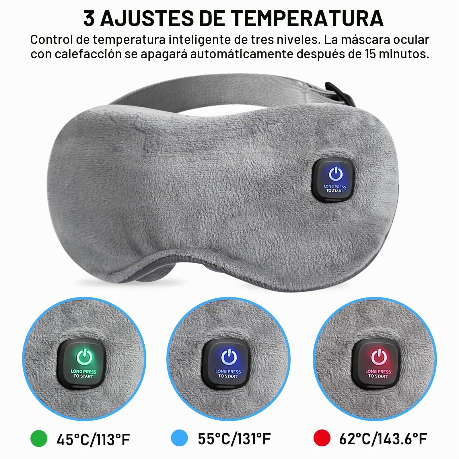 Gafas térmicas inalámbricas, con batería sin cable, gafas de calor para ojos, máscara de ojos calentada, 3 niveles de calor, eléctricas, funda lavable, viajes, para ojos secos y mejor sueño