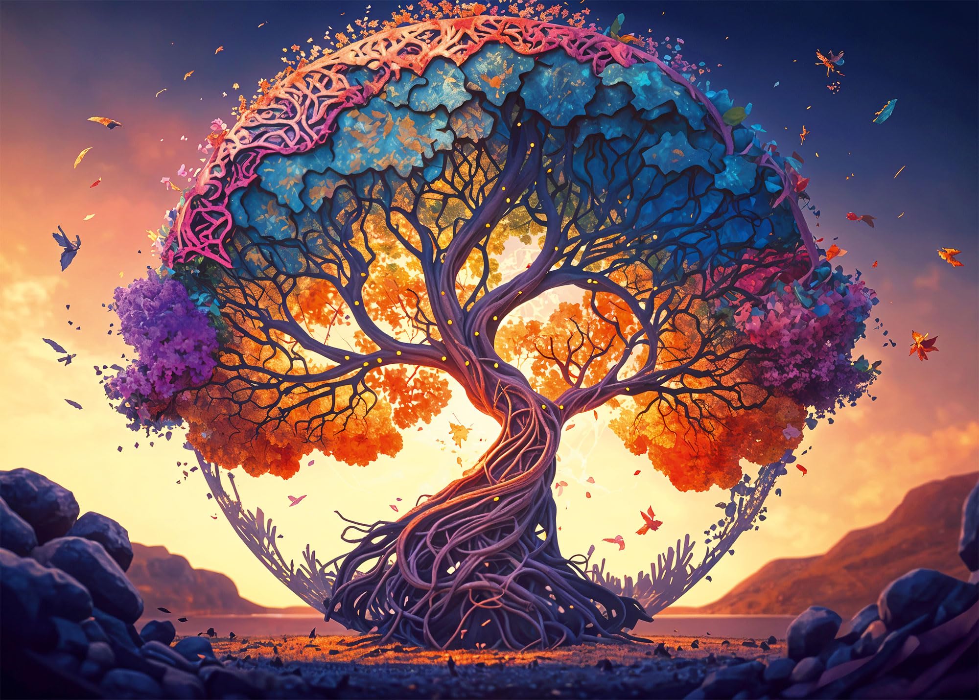 Ulmer Puzzleschmiede - Puzzle 2000 pièces « Arbre de vie » - Magnifique motif de puzzle arbre de vie - Un fantastique puzzle adulte de 2000 pièces