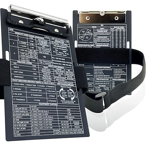 Pilot Kneeboard Aviation Metal Clipboard, Hangable Aluminum Clip Board, Practical Pen Holder, Airplane Grade Flight Knee Boards with Elastic Strap for Pilots Gifts (Black, A6)