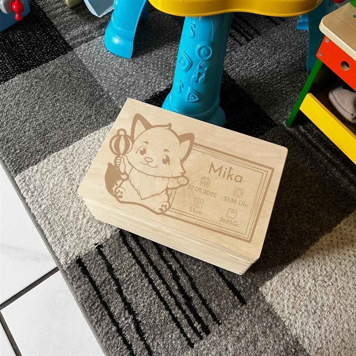 Scatola dei ricordi personalizzata per neonati e bambini con incisione volpe, scatola in legno per bei ricordi, 40 x 30 x 23 cm
