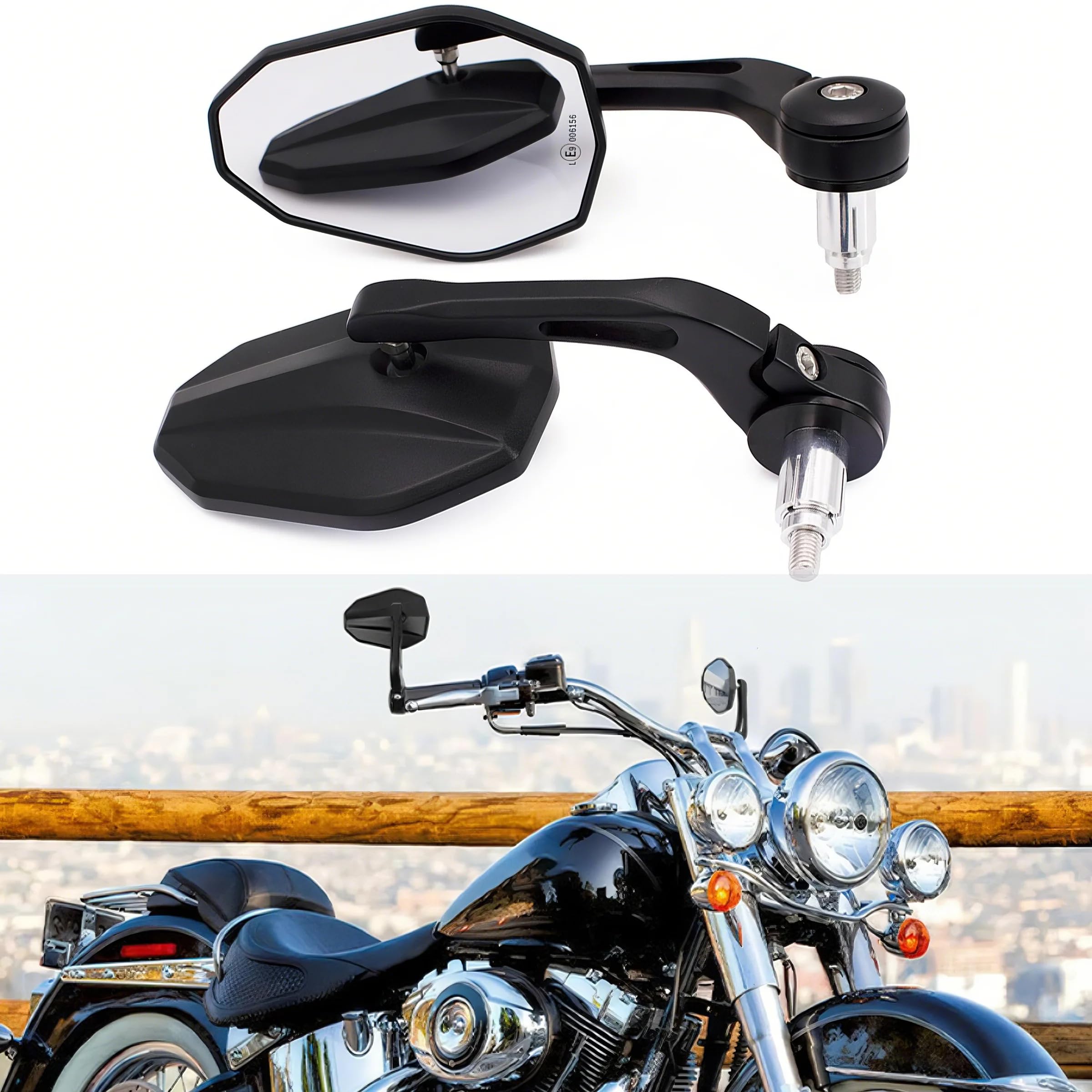 Lenkerendenspiegel Motorrad E-geprüft Universal, 360°Drehbar Motorrad Rückspiegel 7/8" 22mm Lenkerspiegel Kompatibal mit den meisten Motorrädern, E-Bikes, Scootern, ATVs und UTVs