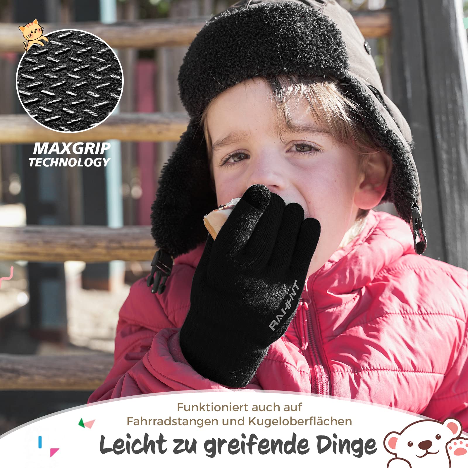 Rahhint Unisex Kinder Handschuhe Winter für Jungen Mädchen Thermohandschuhe Touchscreen Winterhandschuhe Warme Wollstrickhandschuhe mit Fleecefutter 3-15 Jahre
