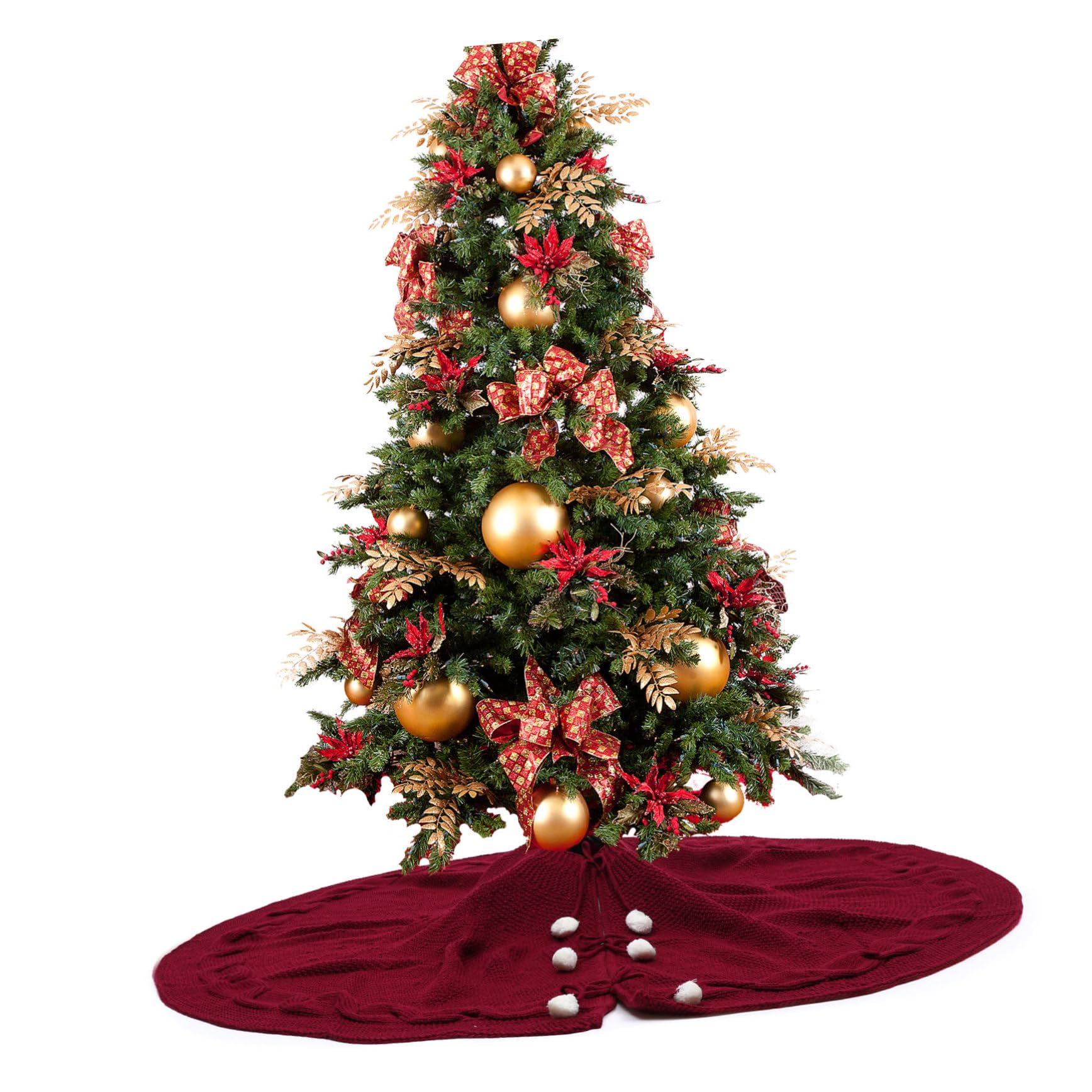 Weihnachtsbaumrock Vliesstoff Stricklook Rot 120cm Durchmesser Weihnachtsbaumschürze Für Festliche Wohn Und Geschäftsräume