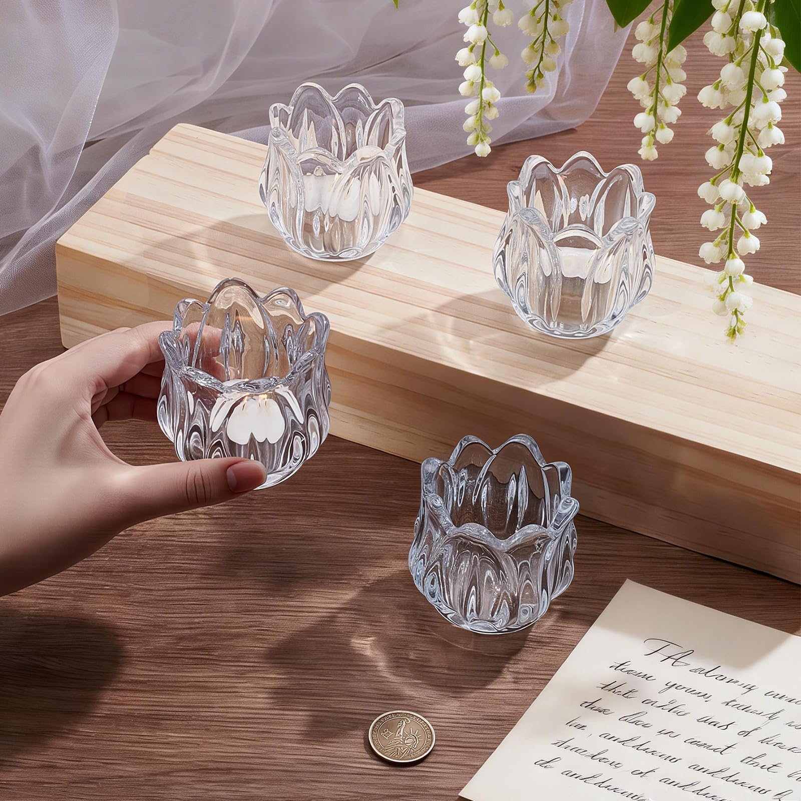 26 Stück Durchsichtiger Votivkerzenhalter Teelichthalter Aus Glas In Blumenform Teelichthalter Aus Dickem Glas In Großen Mengen Für Hochzeitsdekoration Geburtstag Jahrestag Parteien